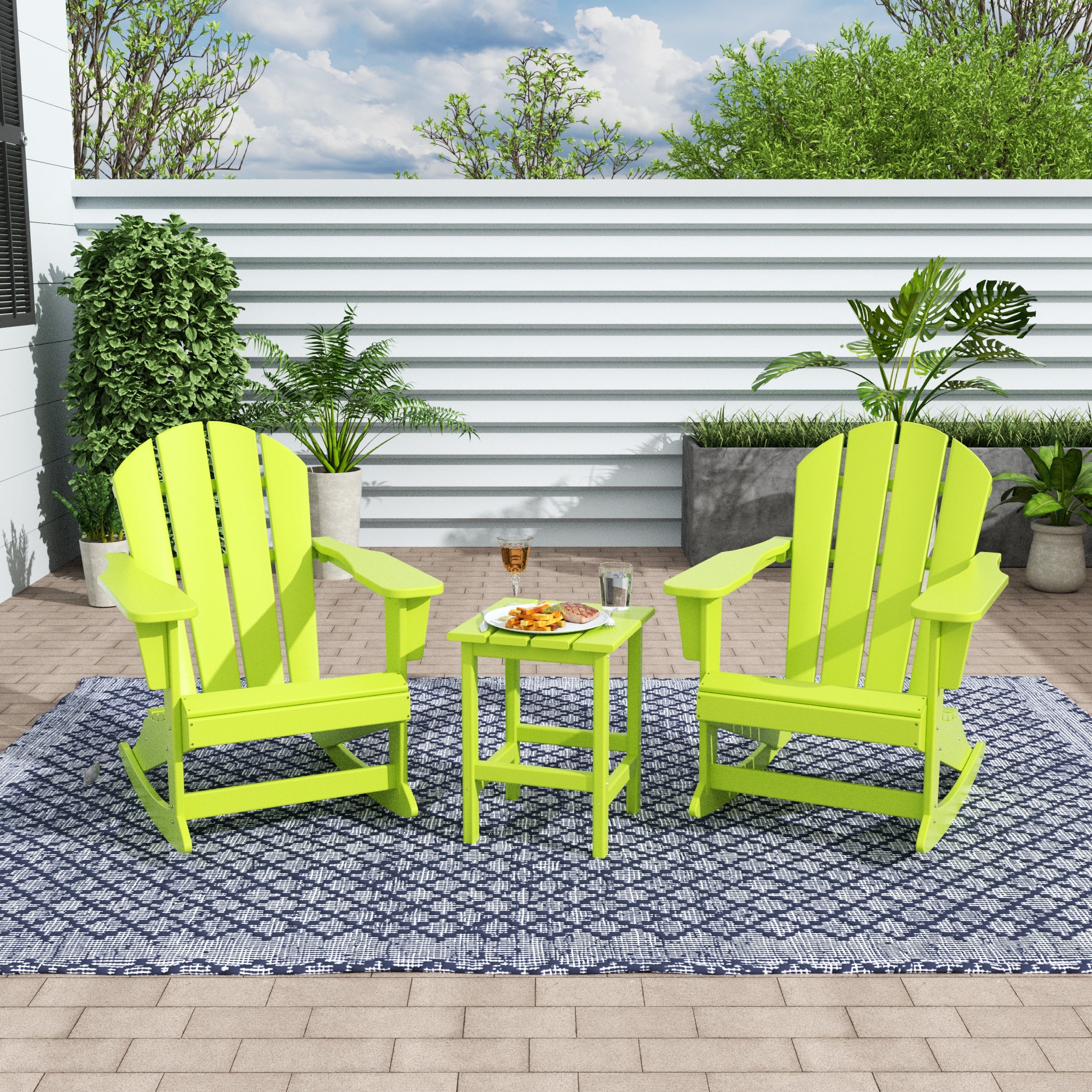 Paradise Westintrends 3-Piece set Outdoor / Patio Poly Adirondack rocking chairs with a side table ( 2 seater )