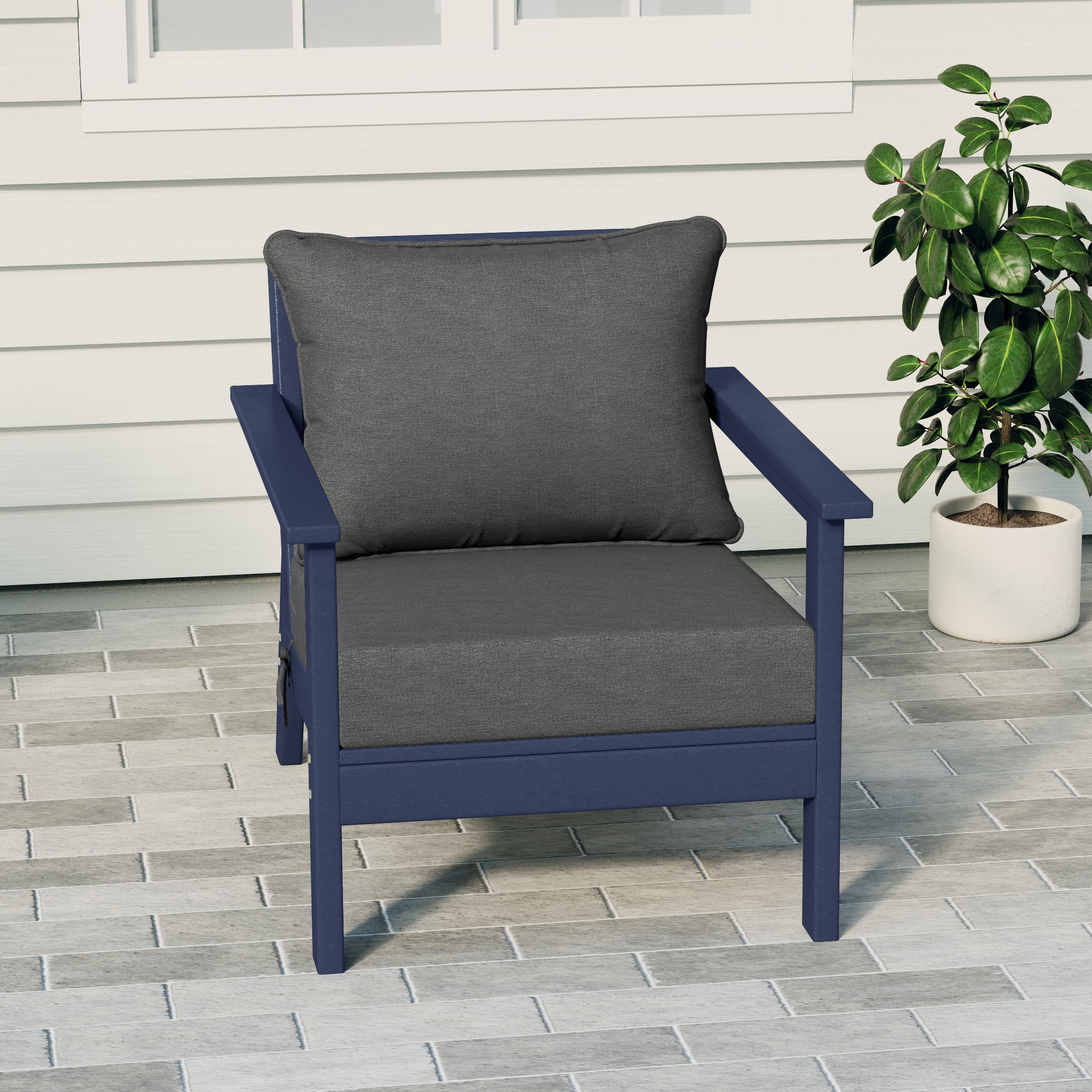 Portsmouth Modern Outdoor HDPE Patio Club Chair with Deep Seat Cushions