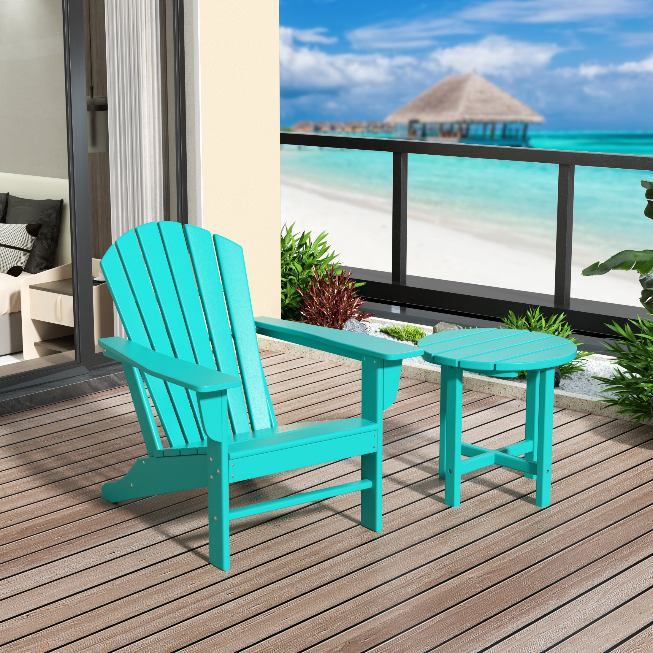 Portside Dylan Outdoor Adirondack Chair with Side Table Set