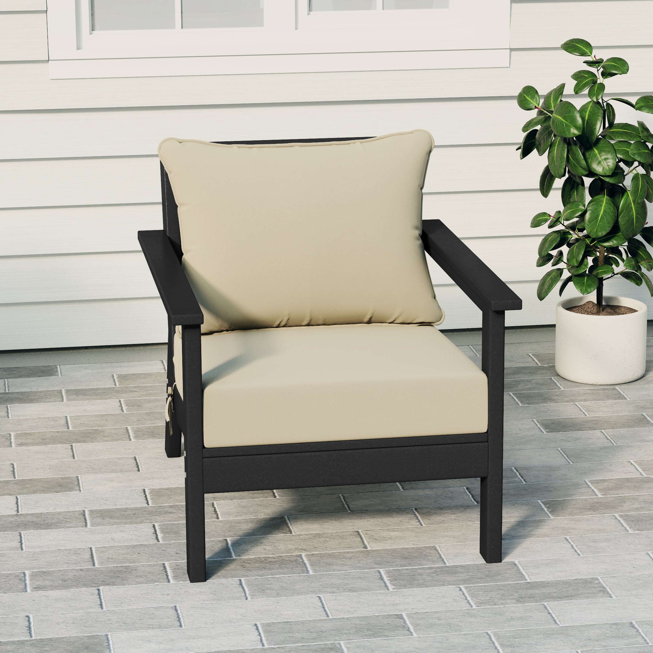 Portsmouth Modern Outdoor HDPE Patio Club Chair with Deep Seat Cushions