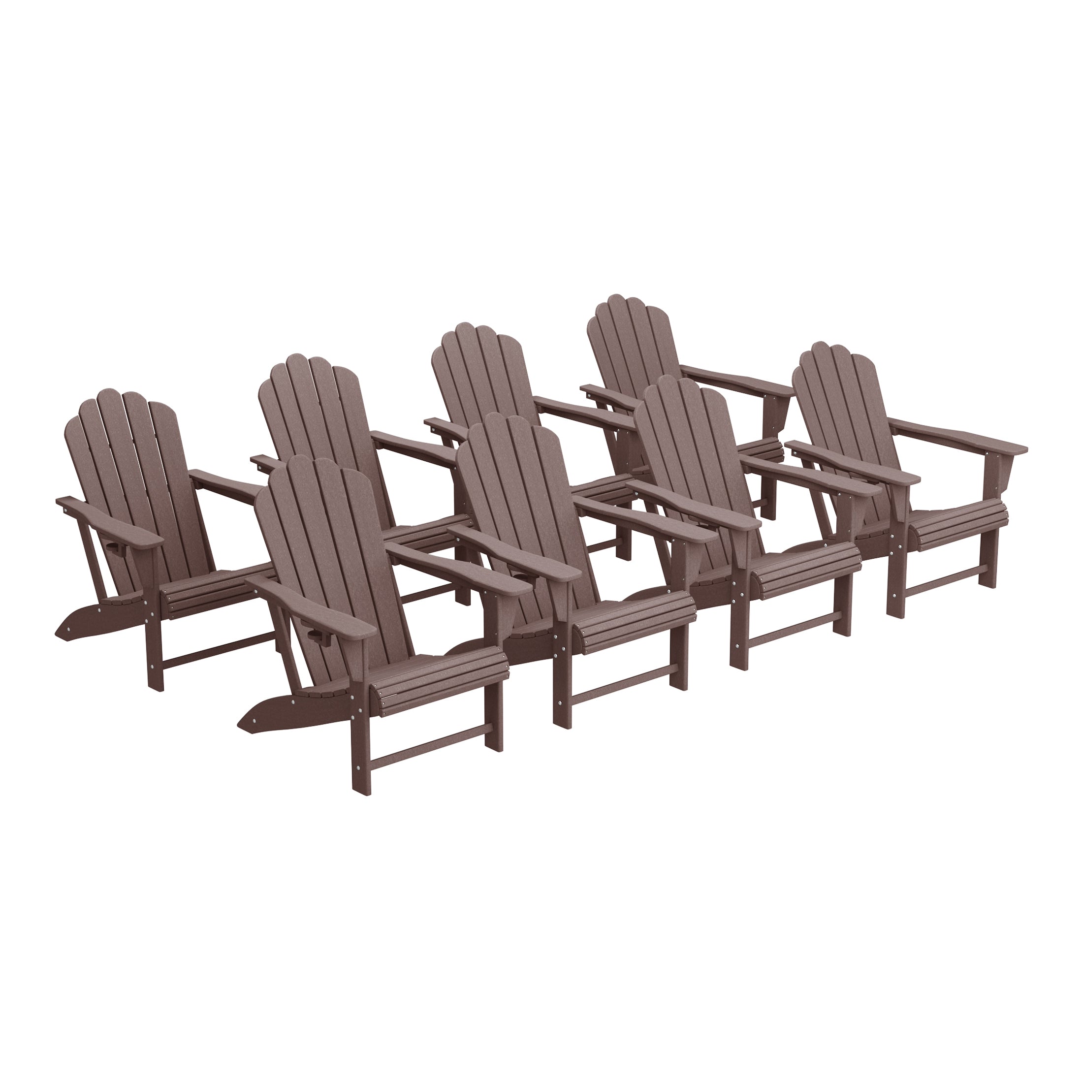 Lakeview Outdoor Patio HDPE Adirondack Chairs With Cup Holders (Set of 8)