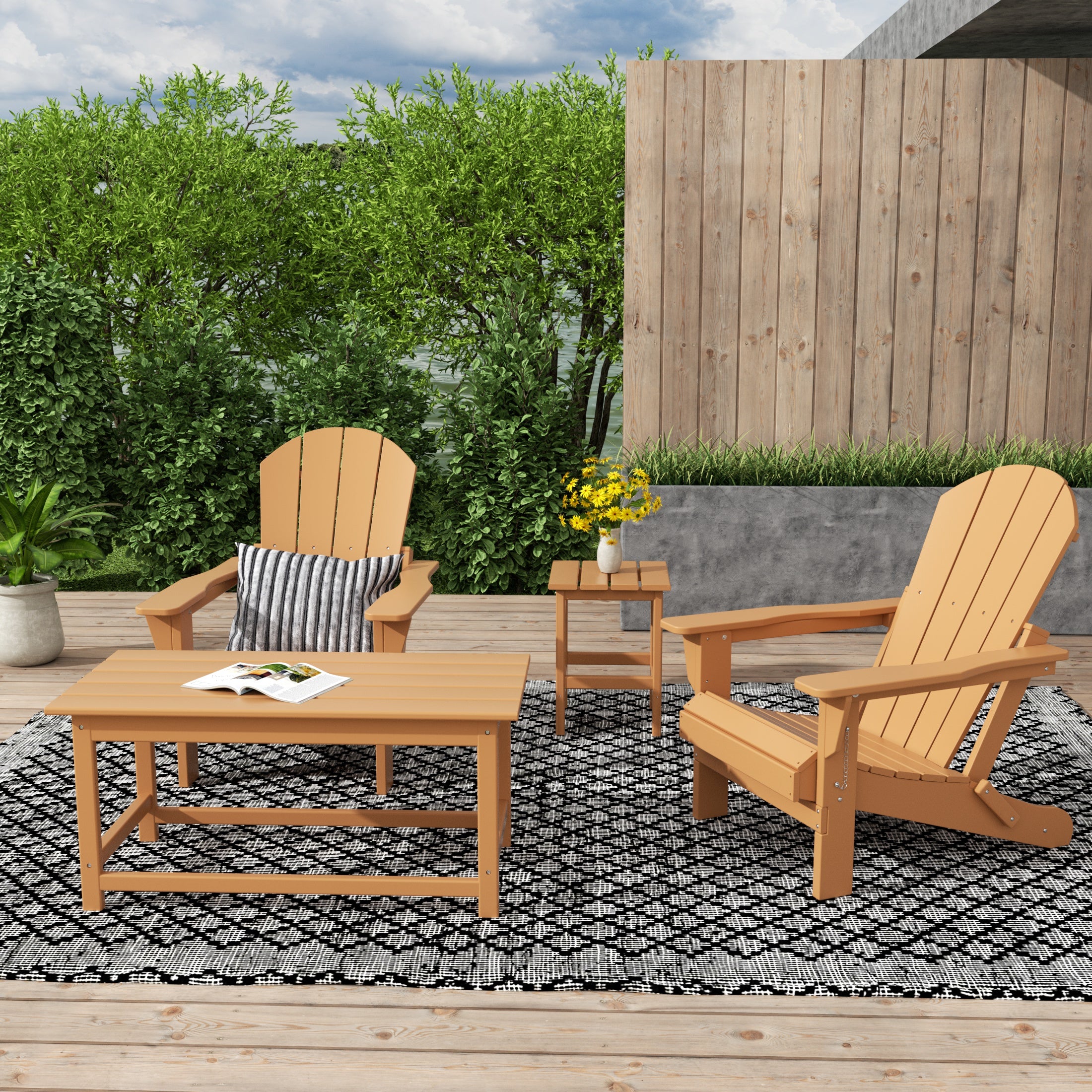 Paradise Westintrends 4-Piece set Outdoor / Patio Poly Adirondack chairs with a Coffee and a side table ( 2 seater )