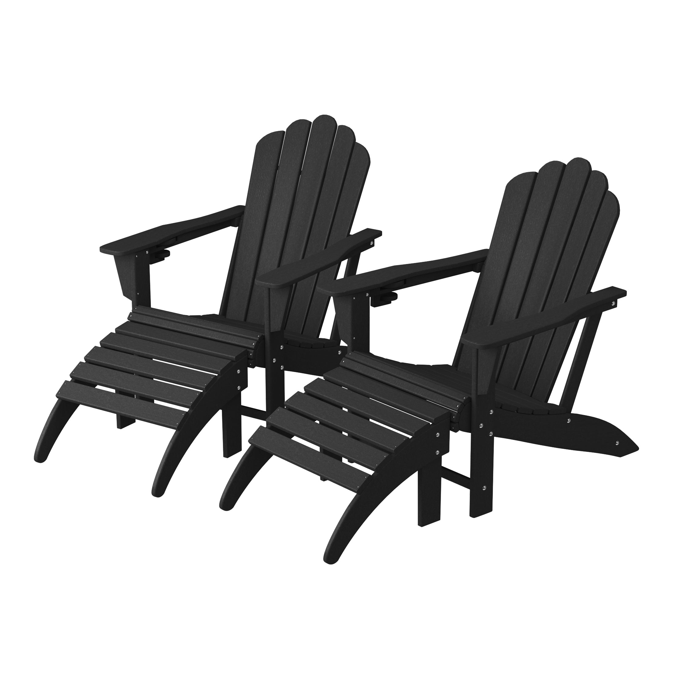 Lakeview 4-Piece Outdoor Patio HDPE Adirondack Chairs With Ottomans and Cup Holder Set