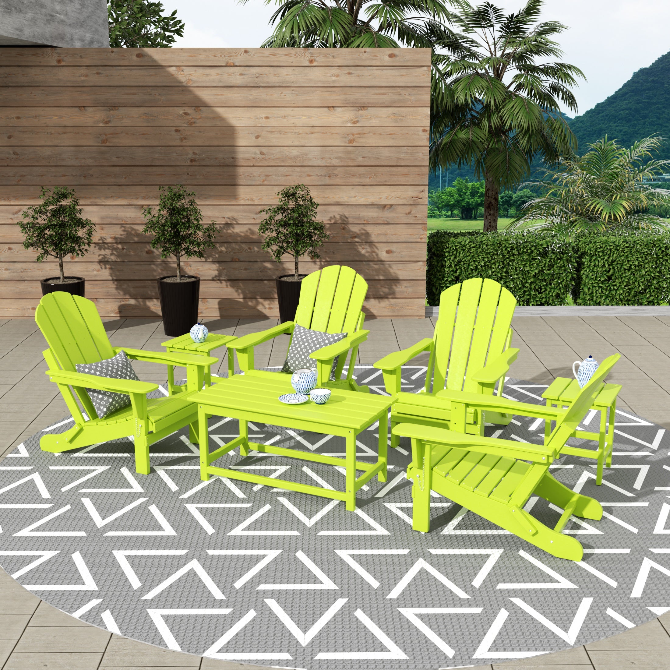 Paradise Westintrends 7-Piece set Outdoor / Patio Adirondack chairs with a Coffee and tWestintrends side tables ( 4 seater )