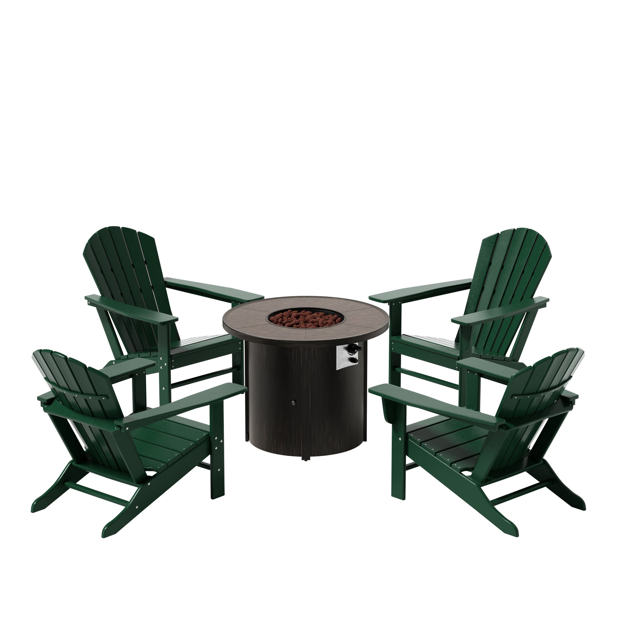 Portside Dylan Outdoor Patio Adirondack Chair with Round Fire Pit Table Sets