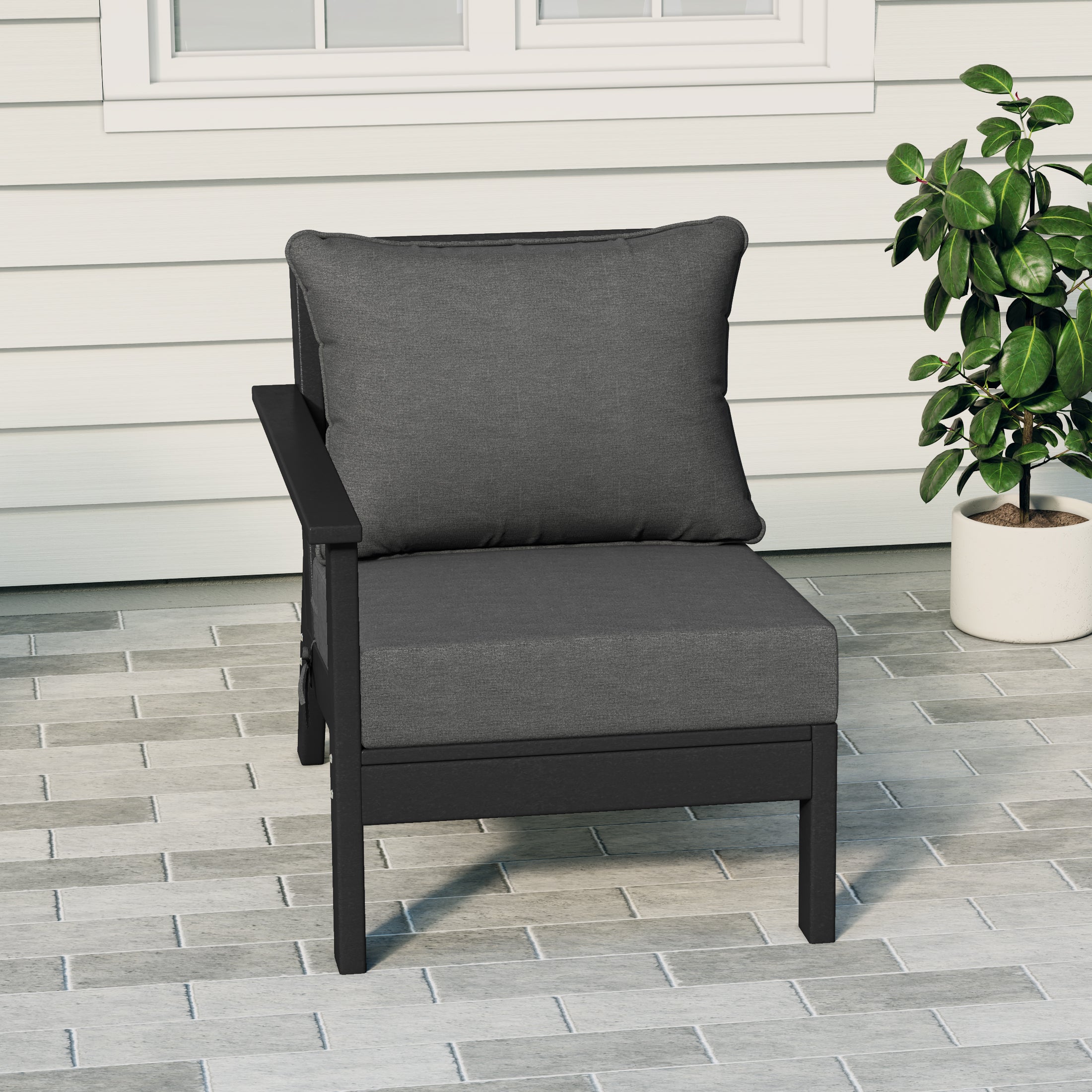 Portsmouth Modern Outdoor HDPE Patio Left Facing Sectional Corner Club Chair with Deep Seat Cushions