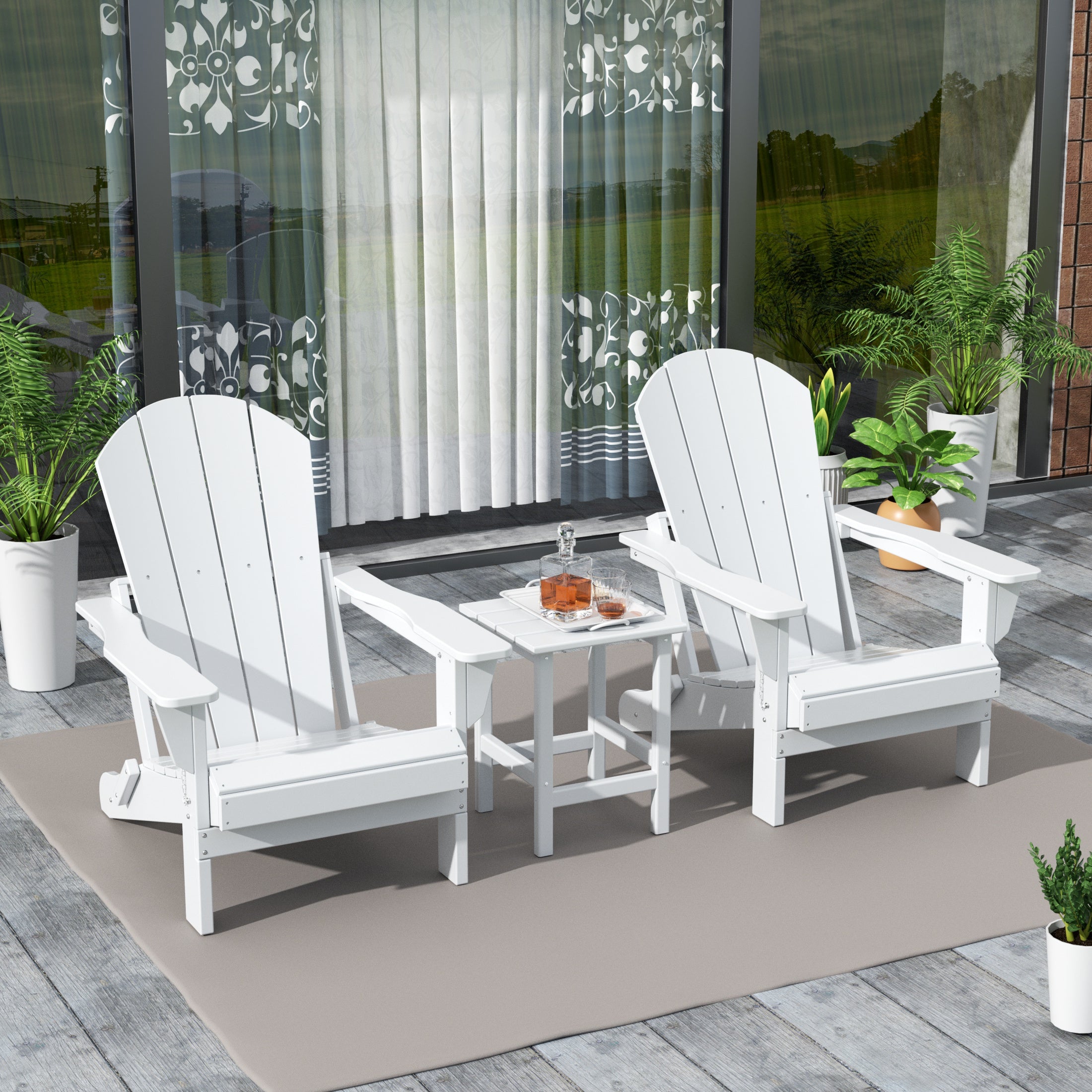 Paradise Westintrends 3-Piece set Outdoor / Patio Poly Adirondack chair set with a side table ( 2 seater )