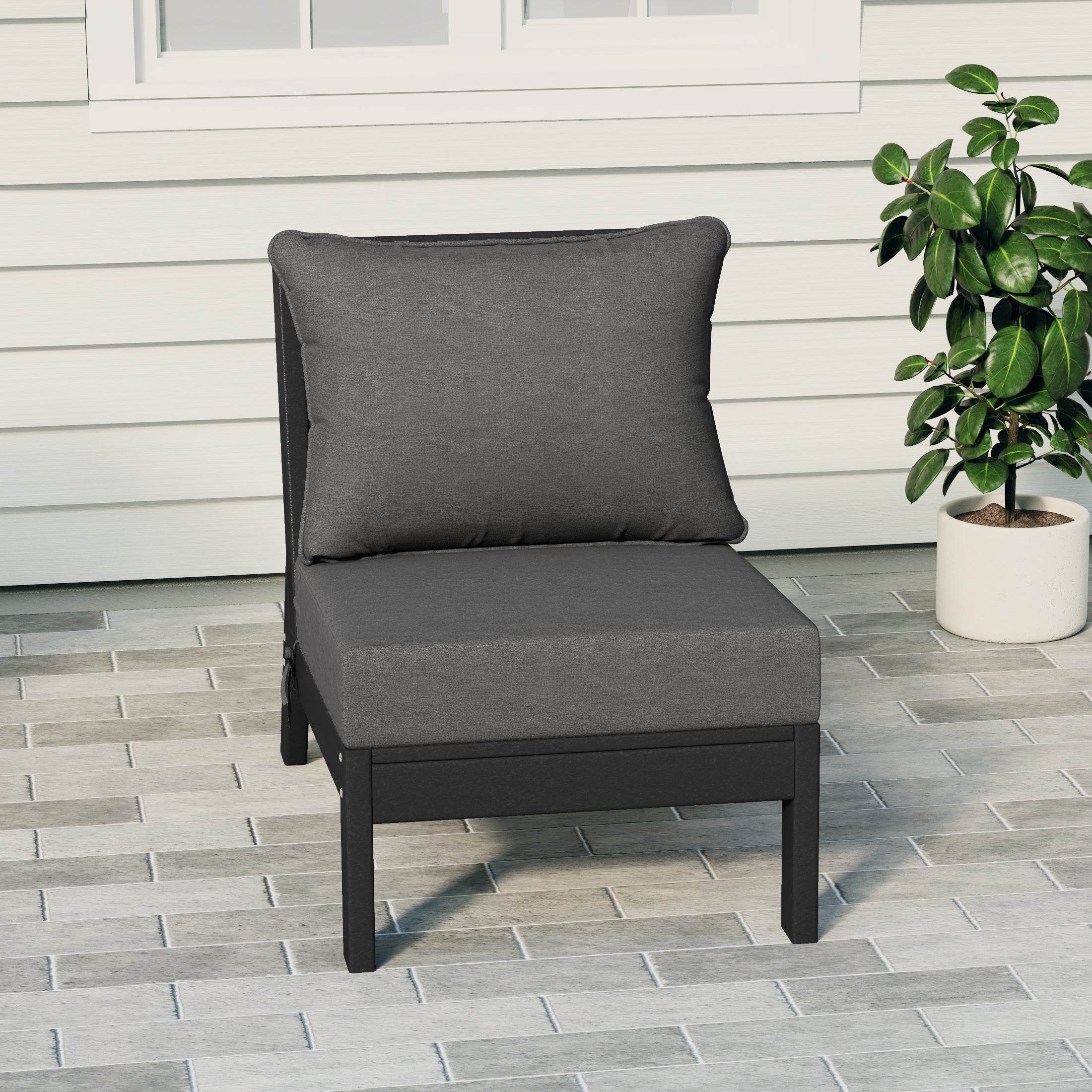 Portsmouth Modern Outdoor HDPE Patio Armless Sectional Corner Club Chair with Deep Seat Cushions