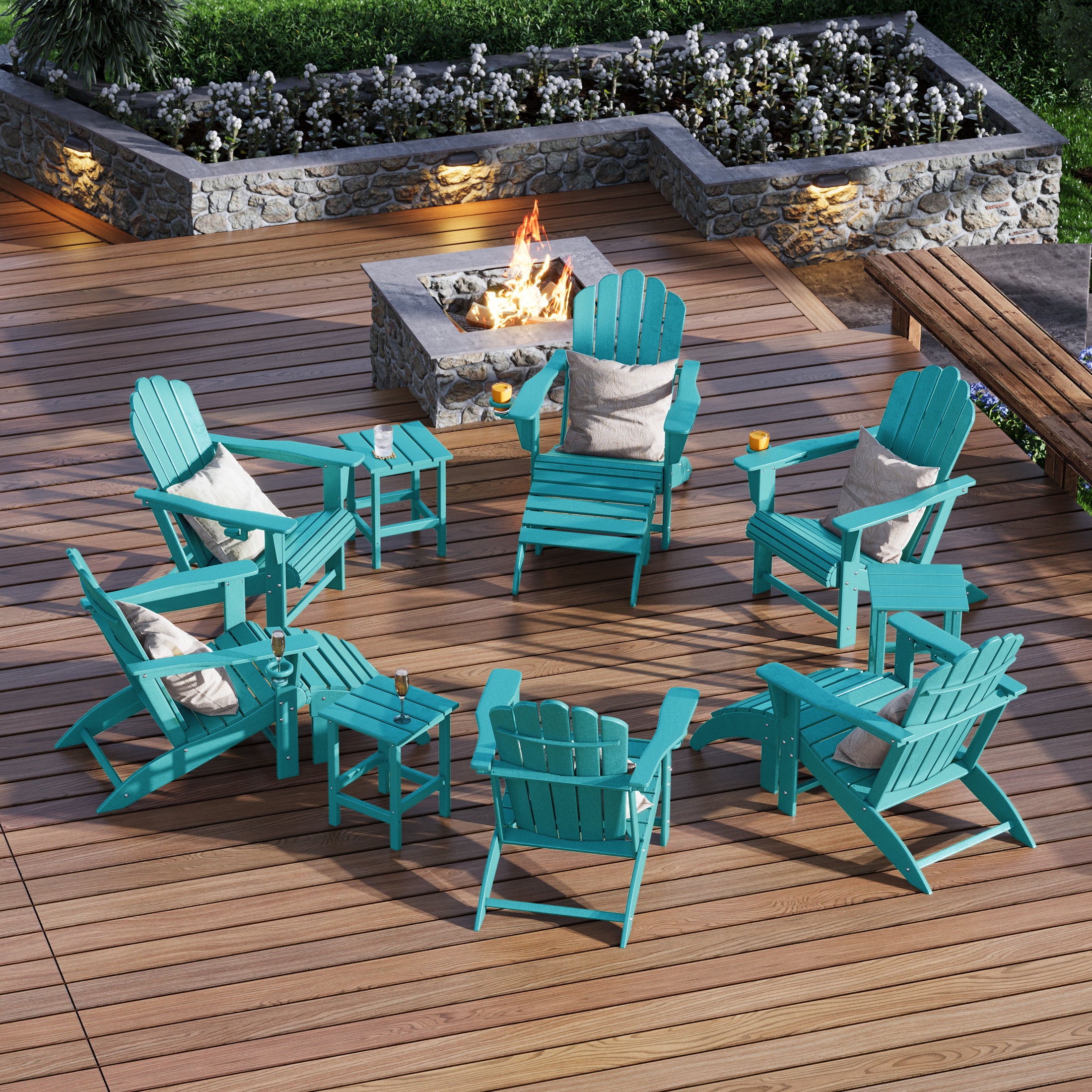 Lakeview 12-Piece HDPE Outdoor Patio Furniture Adirondack Chair Conversation Table Set