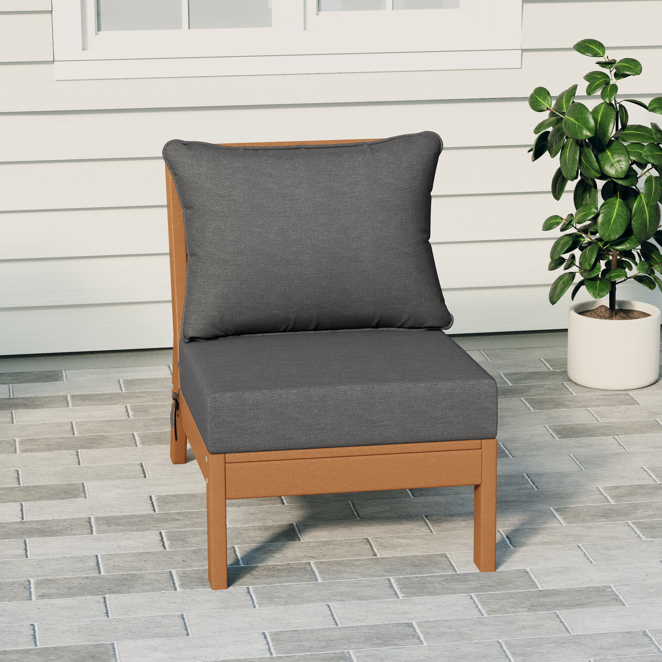 Portsmouth Modern Outdoor HDPE Patio Armless Sectional Corner Club Chair with Deep Seat Cushions