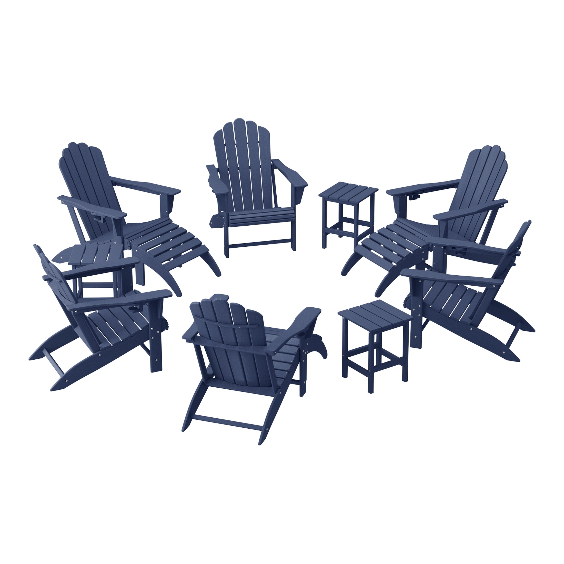 Lakeview 12-Piece HDPE Outdoor Patio Furniture Adirondack Chair Conversation Table Set