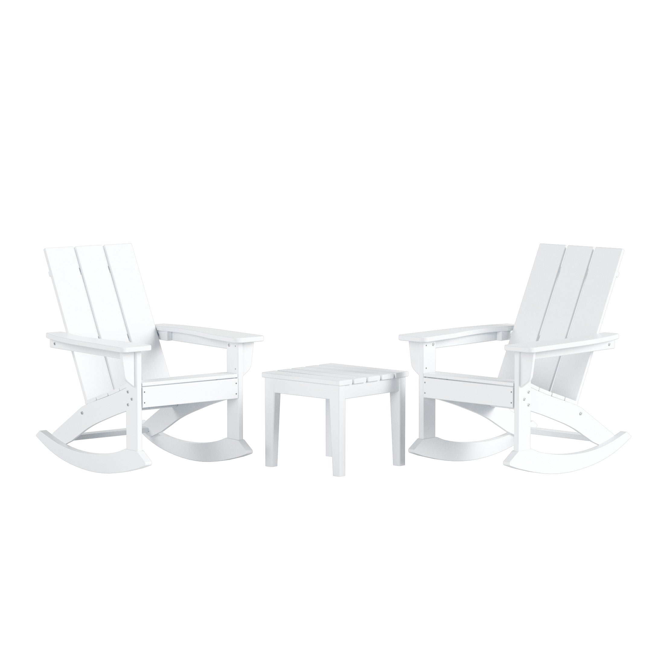 Palms Ashore Modern Rocking Poly Adirondack Chair With Side Table 3-Piece Set