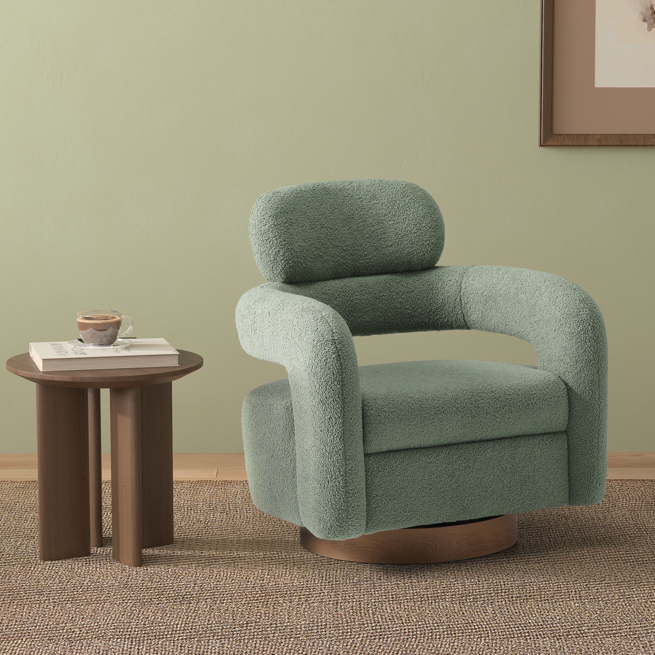 Celine Mid-Century Modern Round Sherpa Swivel Barrel Accent Chair