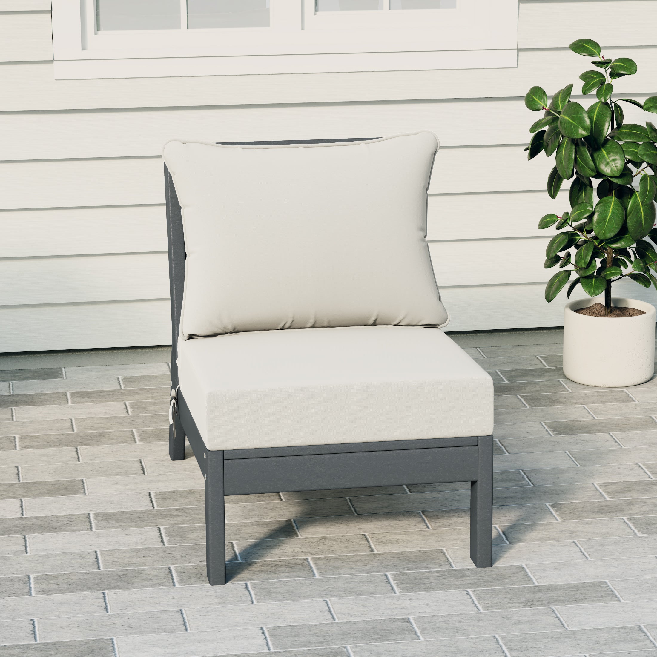 Portsmouth Modern Outdoor HDPE Patio Armless Sectional Corner Club Chair with Deep Seat Cushions