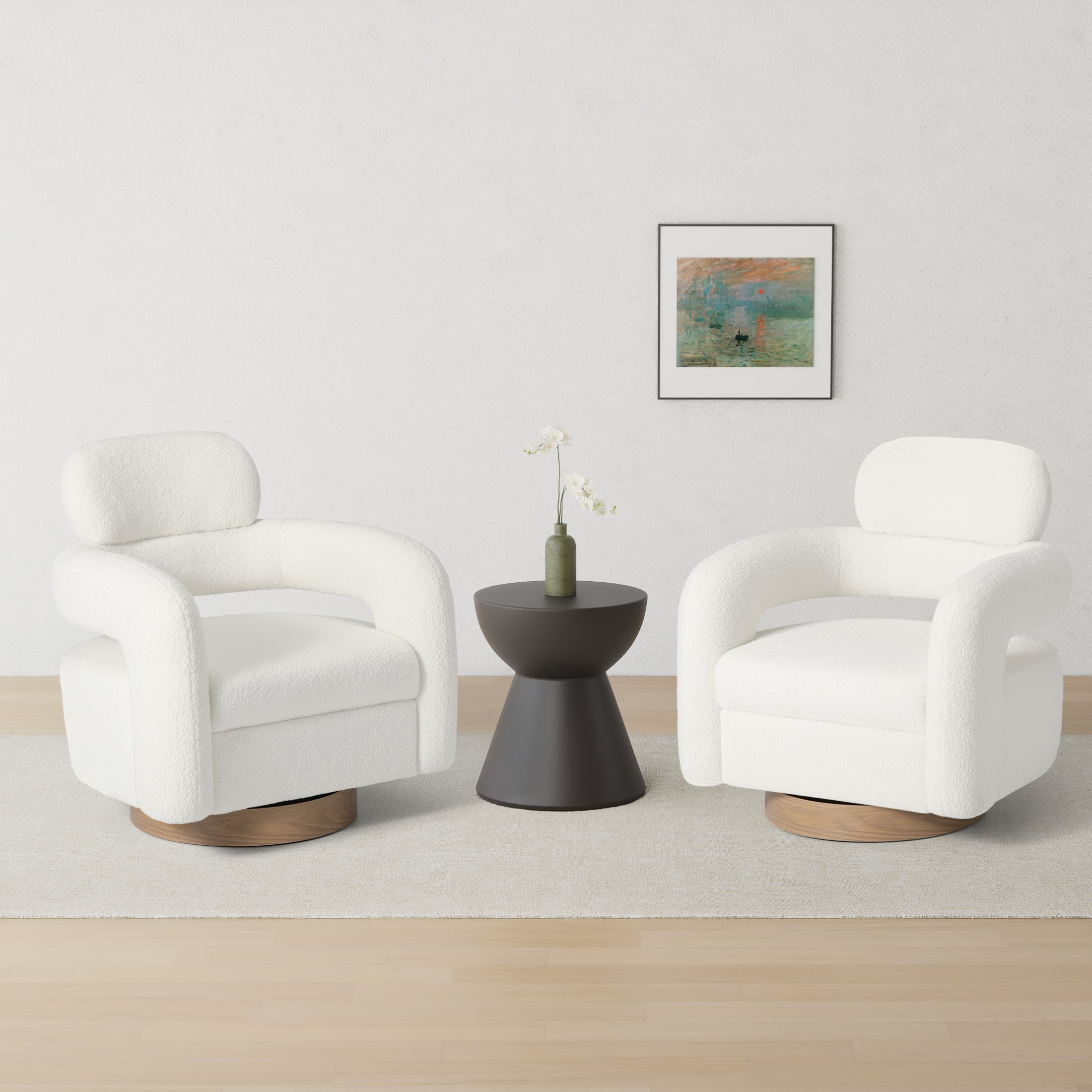 Celine Mid-Century Modern Round Sherpa Swivel Barrel Accent Chair (Set of 2)