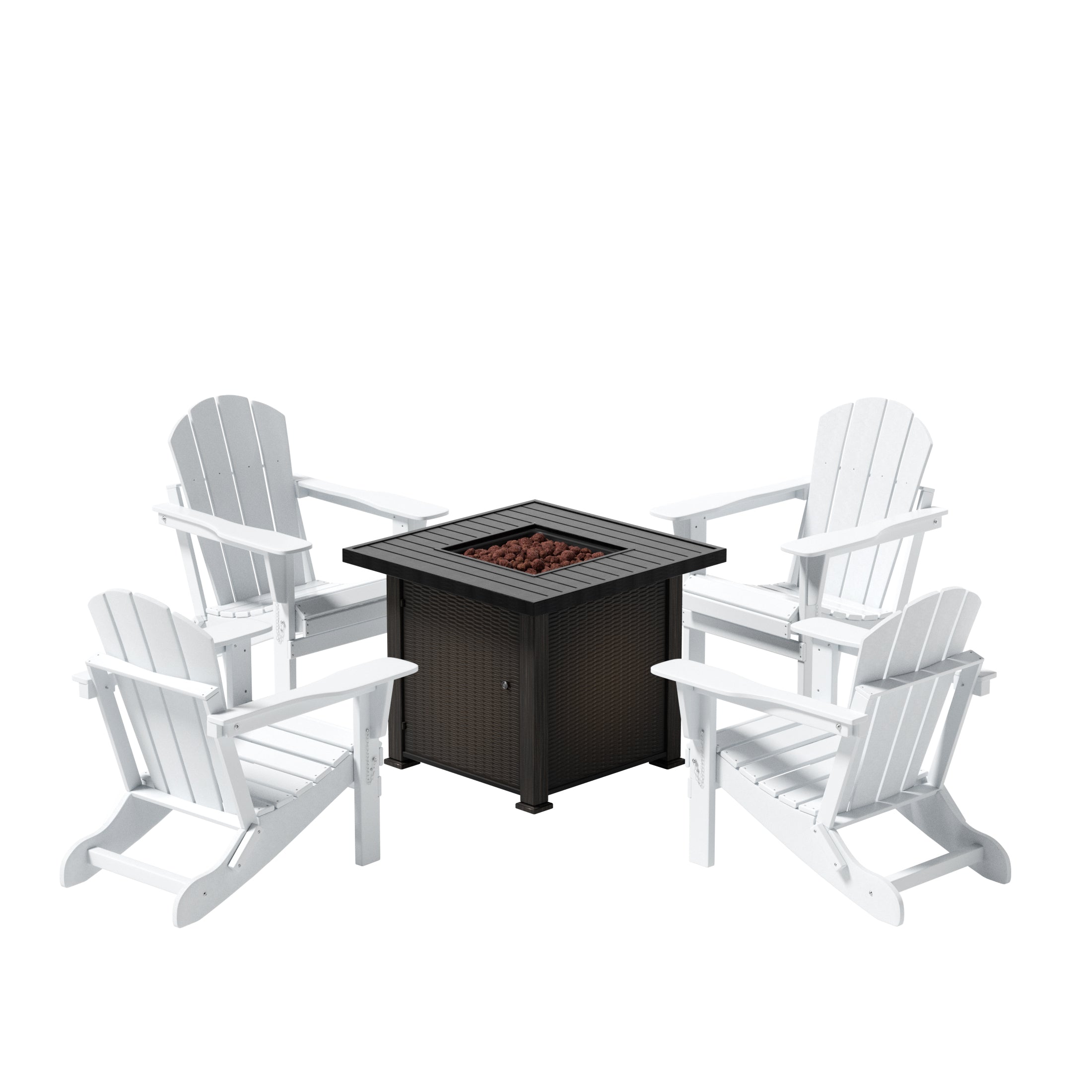 Paradise Malibu Modern Folding Poly Adirondack Chair With Square Fire Pit Table