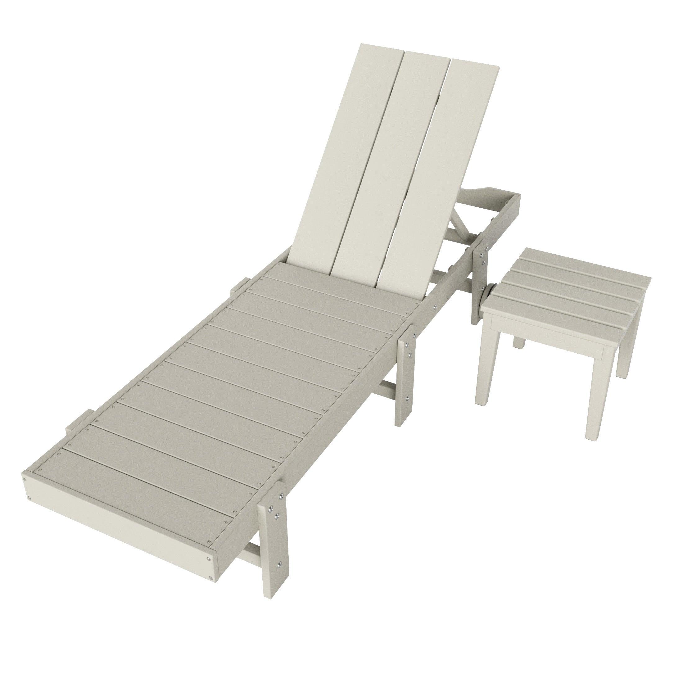 Palms 2-Piece Outdoor Modern Poly Adirondack Chaise Lounge with Wheels and Square Side Table Set - Costaelm