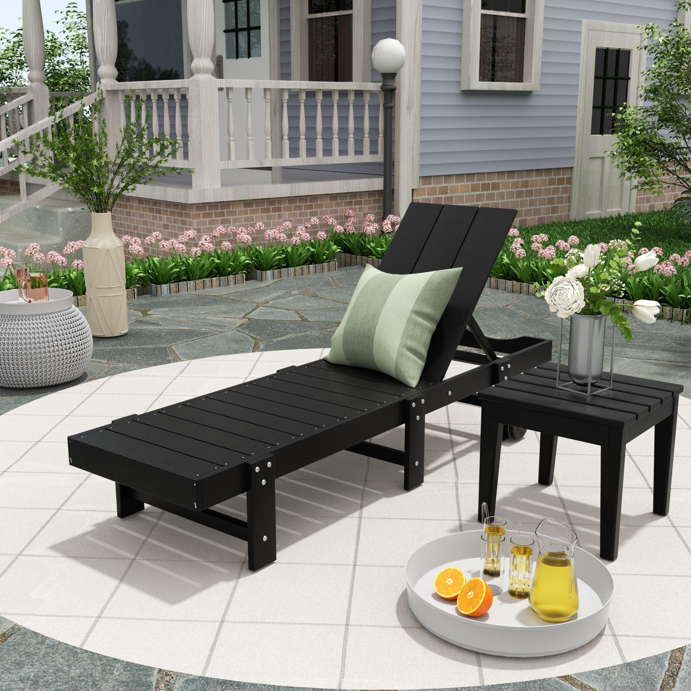 Palms 2-Piece Outdoor Modern Poly Adirondack Chaise Lounge with Wheels and Square Side Table Set - Costaelm