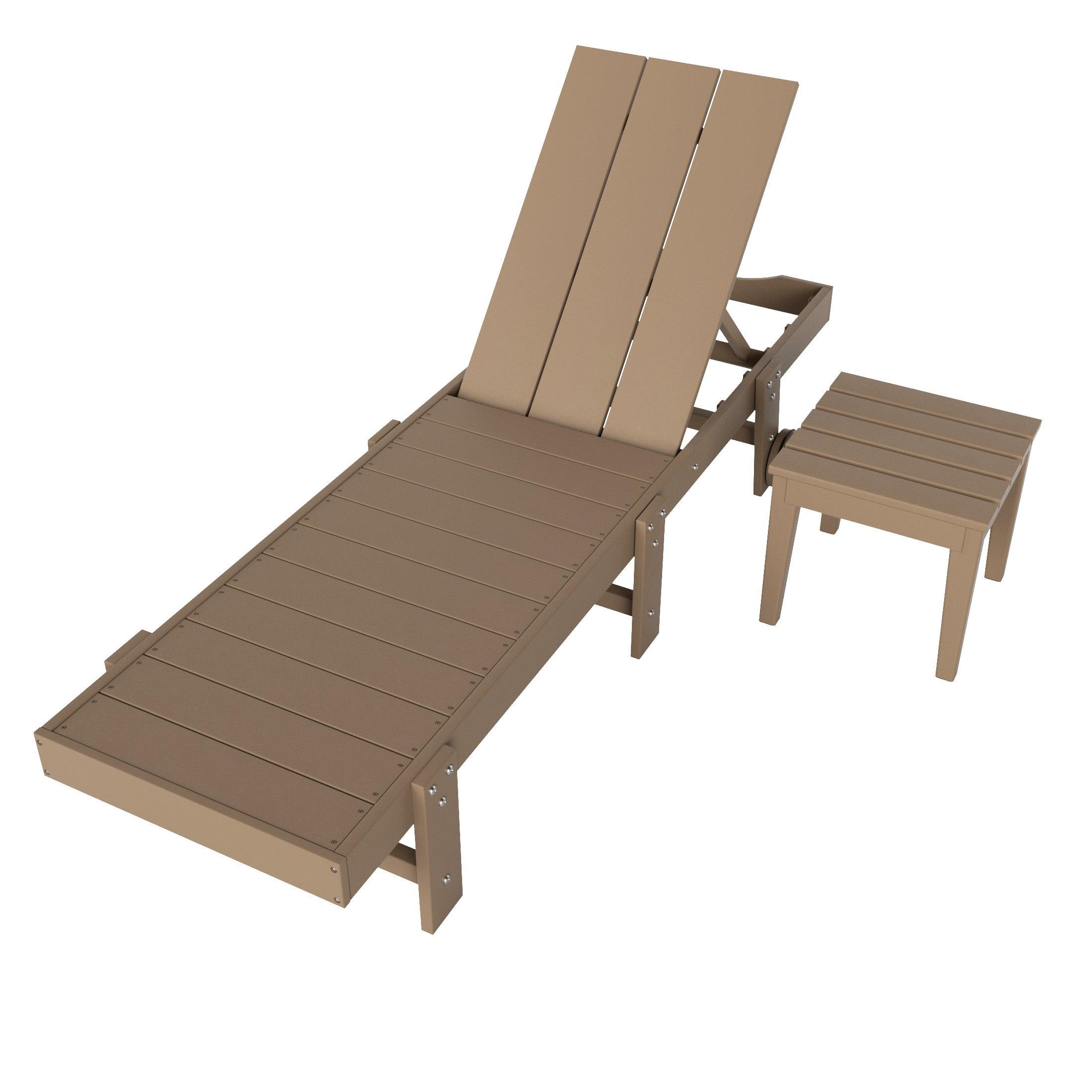 Palms 2-Piece Outdoor Modern Poly Adirondack Chaise Lounge with Wheels and Square Side Table Set - Costaelm