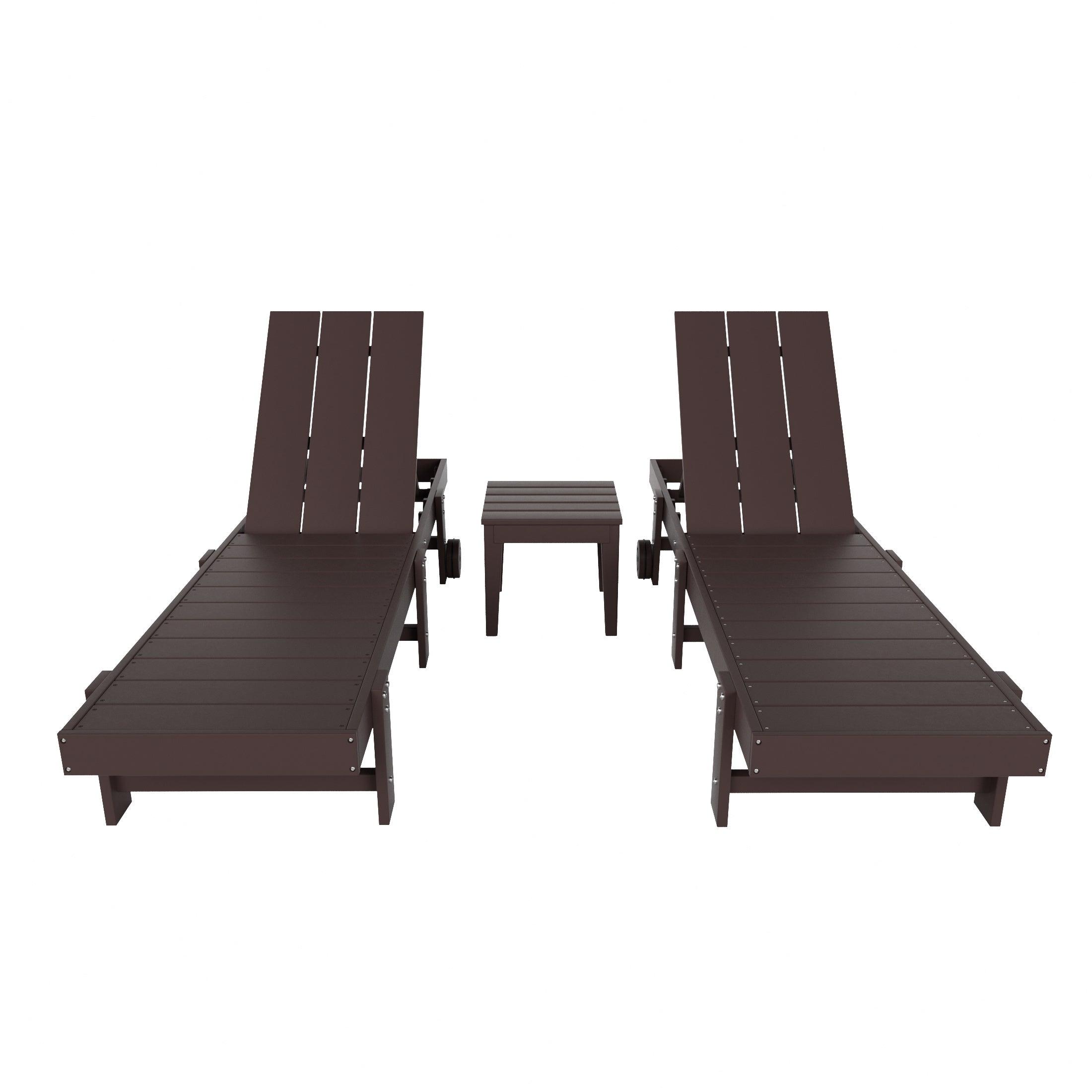 Palms 3-Piece Outdoor Modern Poly Adirondack Chaise Lounge with Wheels and Square Side Table Set - Costaelm