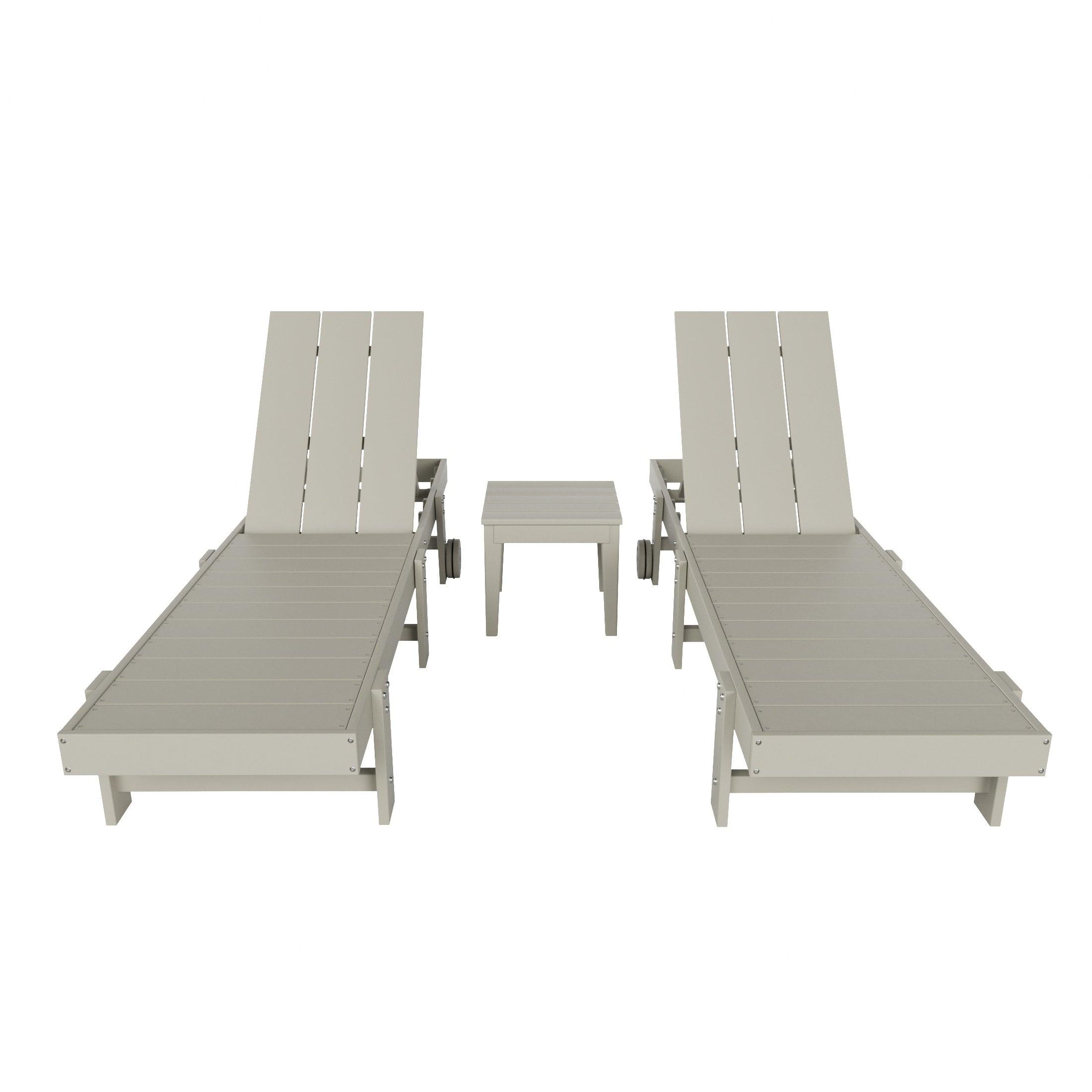 Palms 3-Piece Outdoor Modern Poly Adirondack Chaise Lounge with Wheels and Square Side Table Set - Costaelm