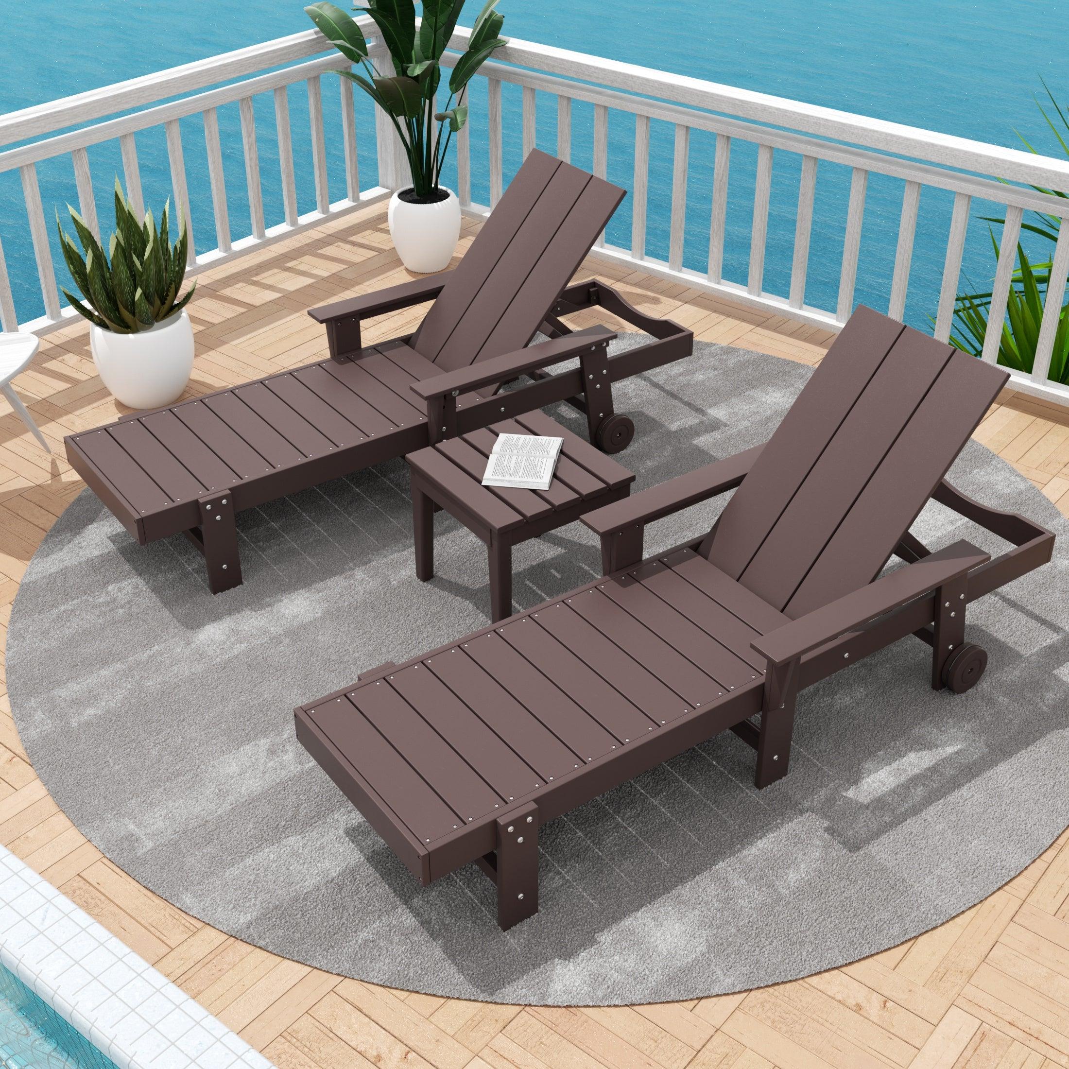 Palms Adjustable Modern Outdoor Adirondack Chaise Loungers with Wheels and Square Side Table - Costaelm