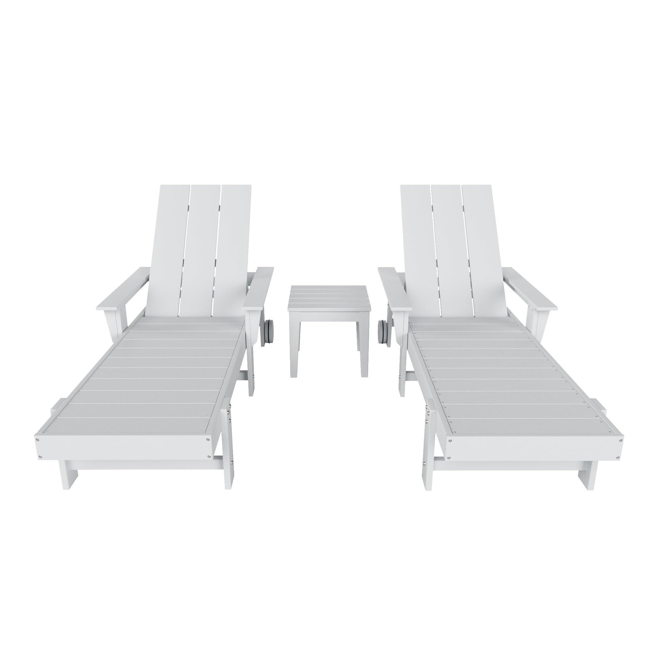Palms Adjustable Modern Outdoor Adirondack Chaise Loungers with Wheels and Square Side Table - Costaelm