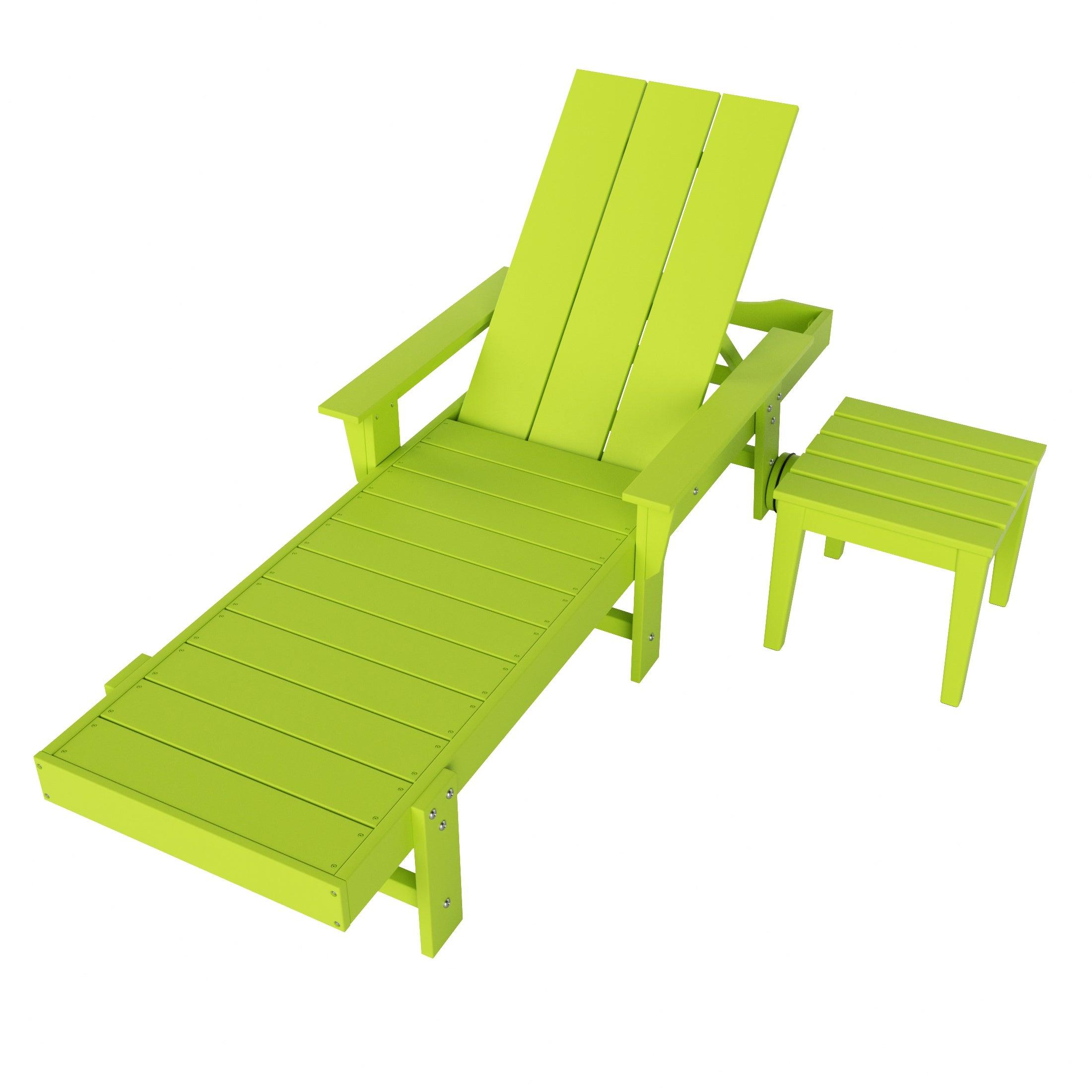 Palms Adjustable Modern Plastic Adirondack Outdoor Chaise Lounge with Wheels and Square Side Table - Costaelm