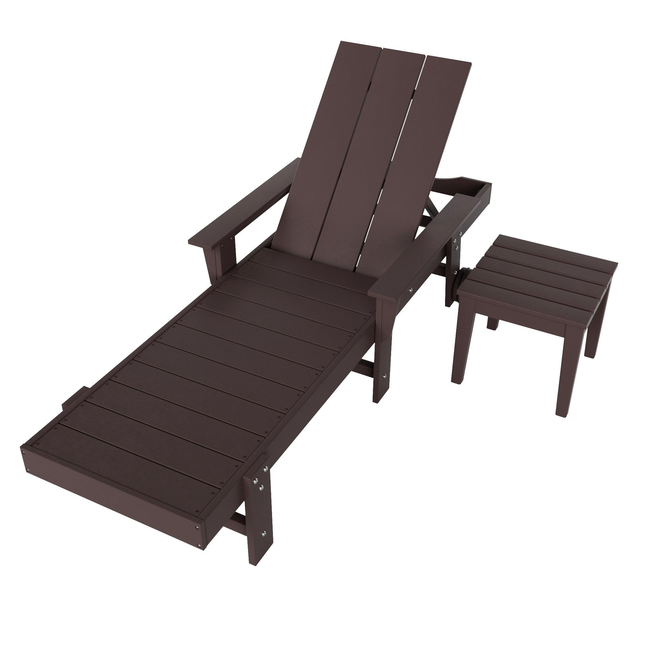 Palms Adjustable Modern Plastic Adirondack Outdoor Chaise Lounge with Wheels and Square Side Table - Costaelm