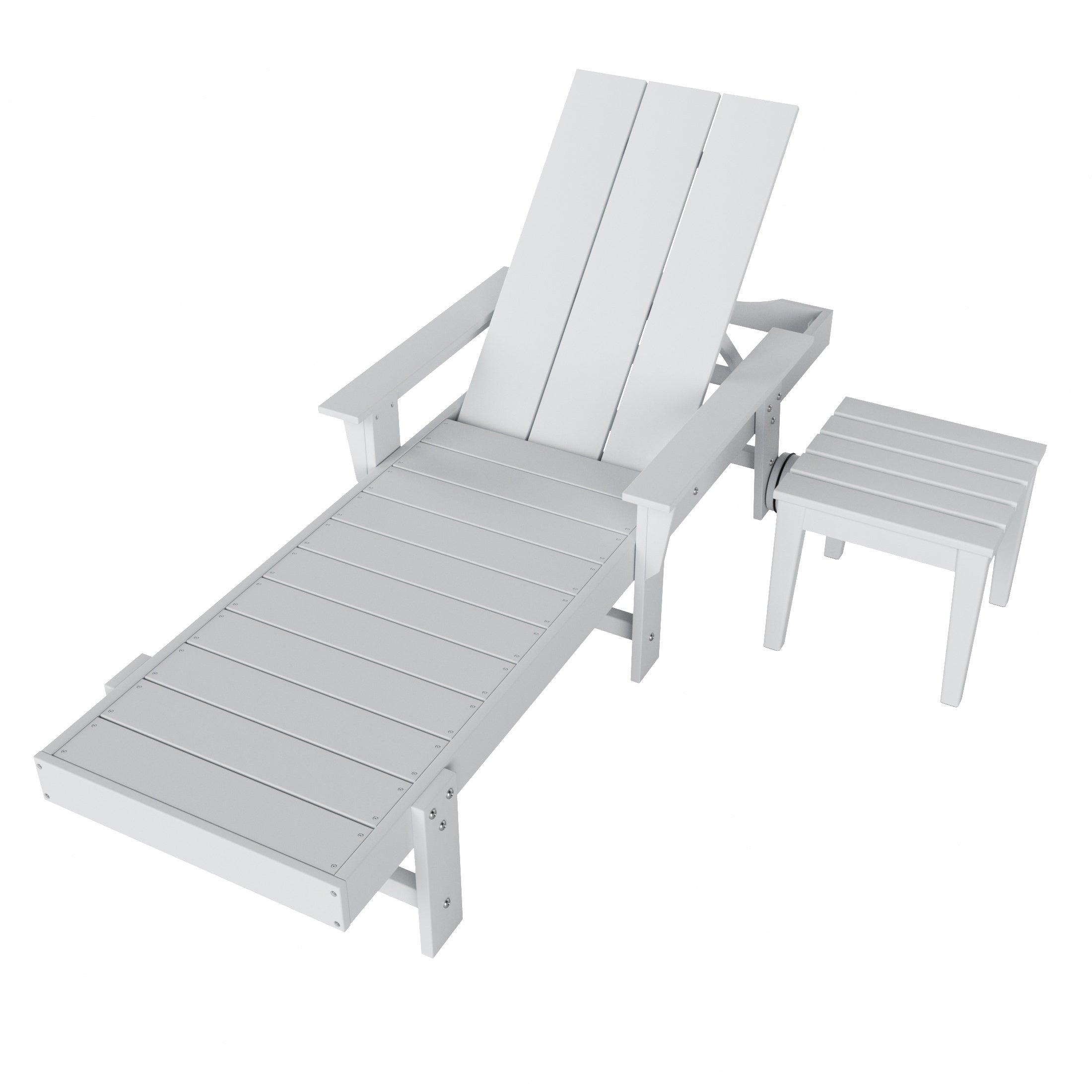 Palms Adjustable Modern Plastic Adirondack Outdoor Chaise Lounge with Wheels and Square Side Table - Costaelm