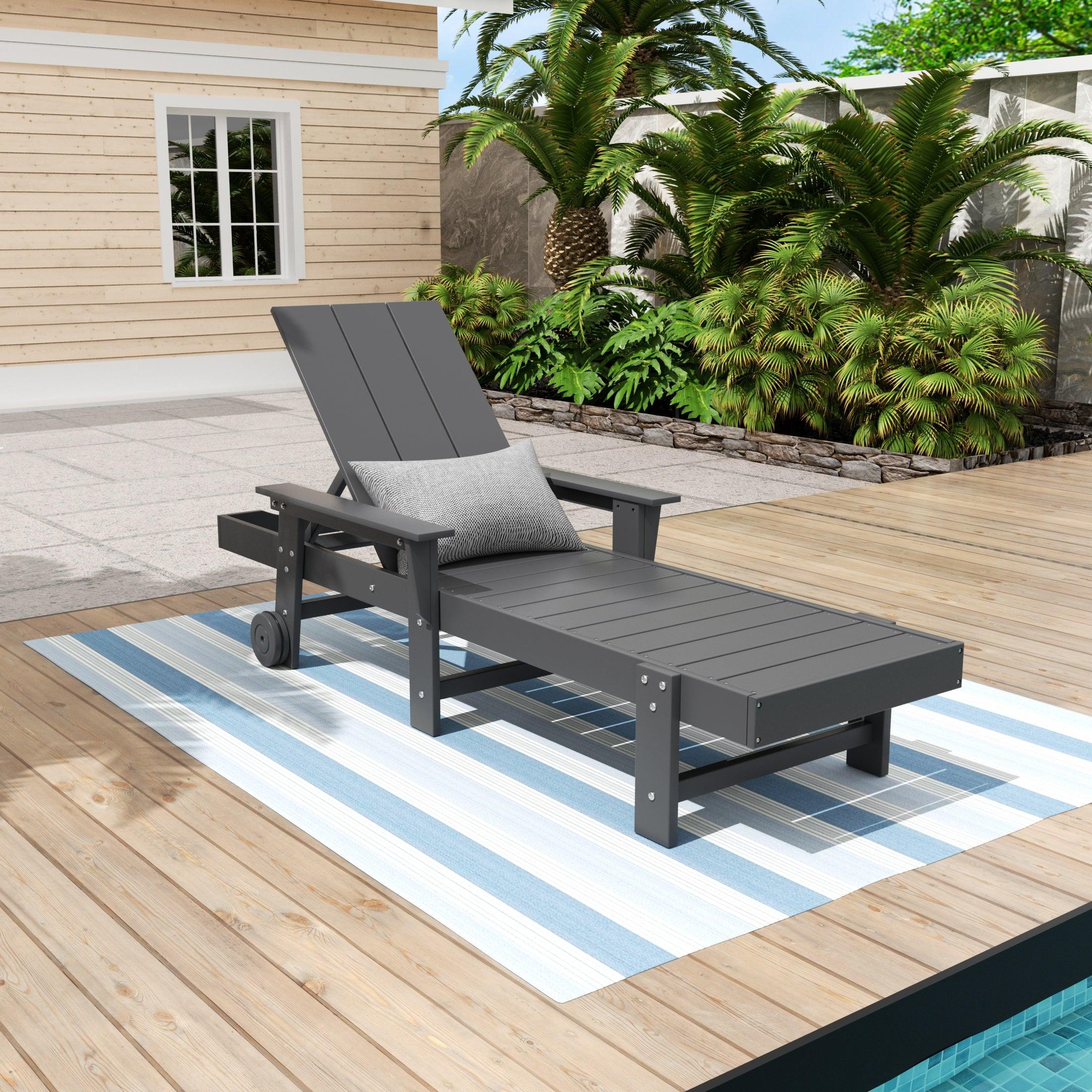 Palms Adjustable Modern Plastic Adirondack Outdoor Chaise Lounge with Wheels - Costaelm