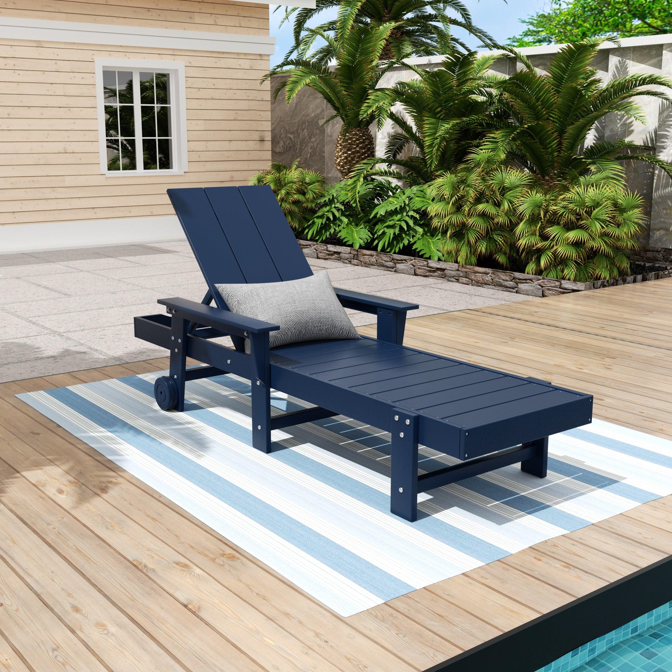 Palms Adjustable Modern Plastic Adirondack Outdoor Chaise Lounge with Wheels - Costaelm
