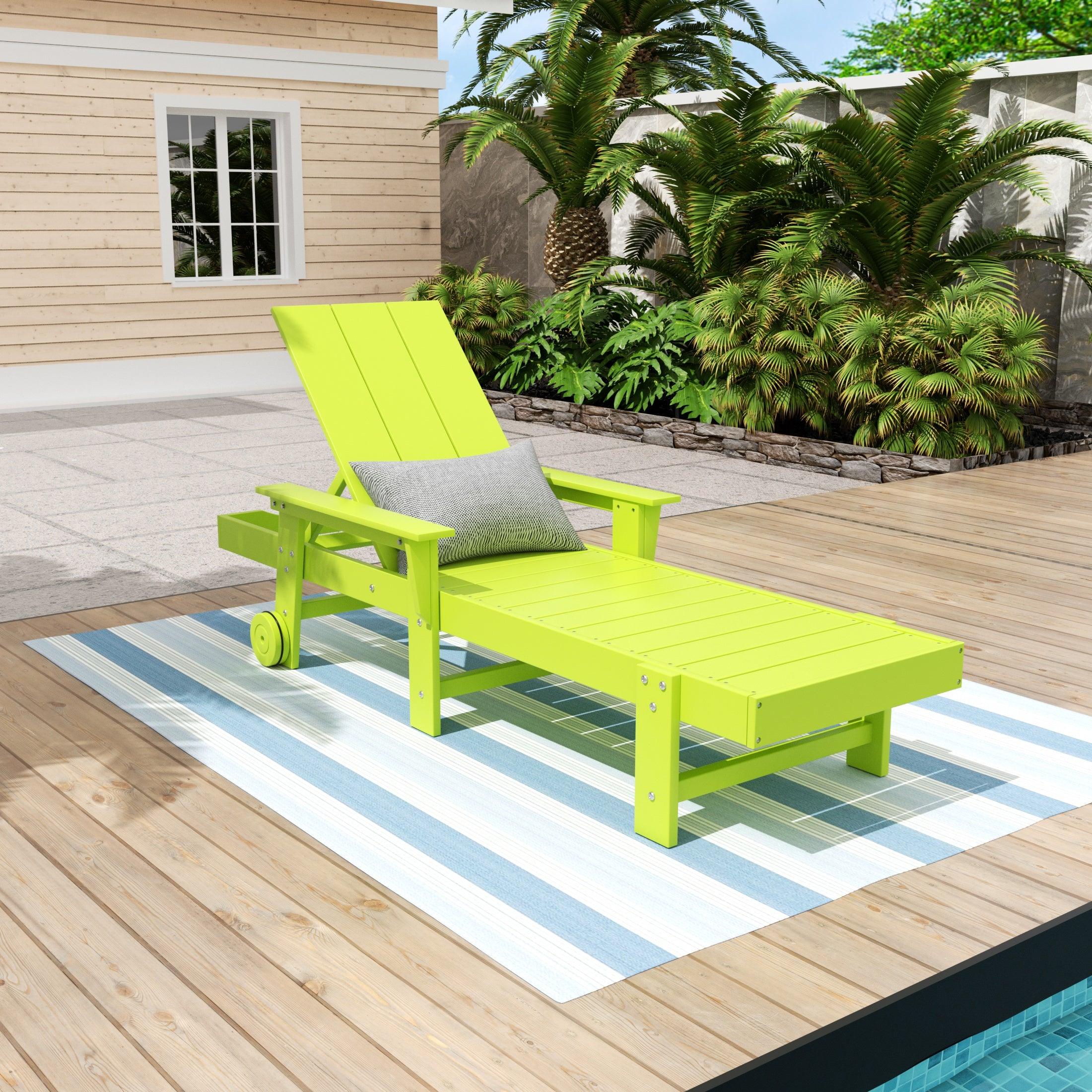 Palms Adjustable Modern Plastic Adirondack Outdoor Chaise Lounge with Wheels - Costaelm