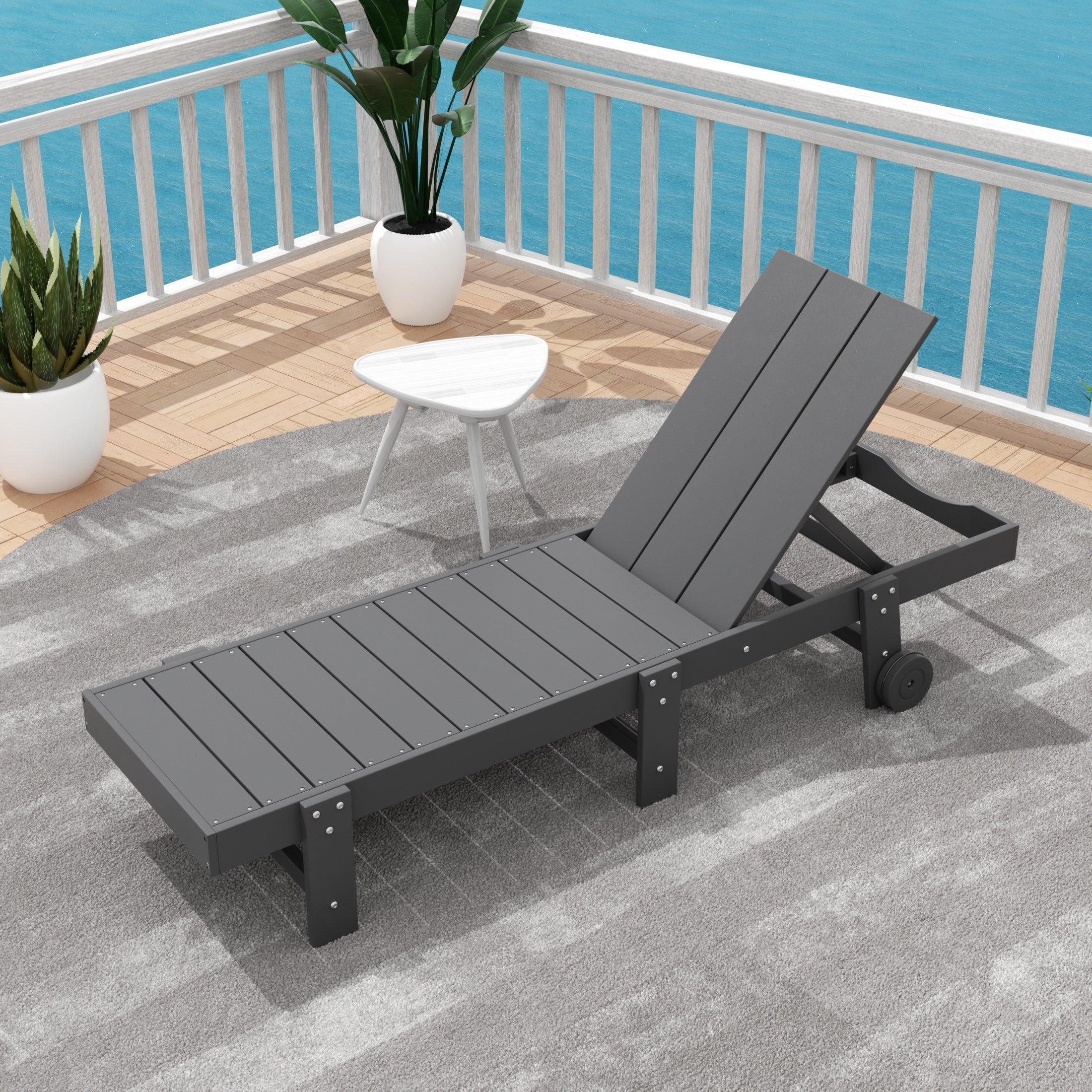 Palms Outdoor Modern Poly Adirondack Chaise Lounge with Wheels - Costaelm