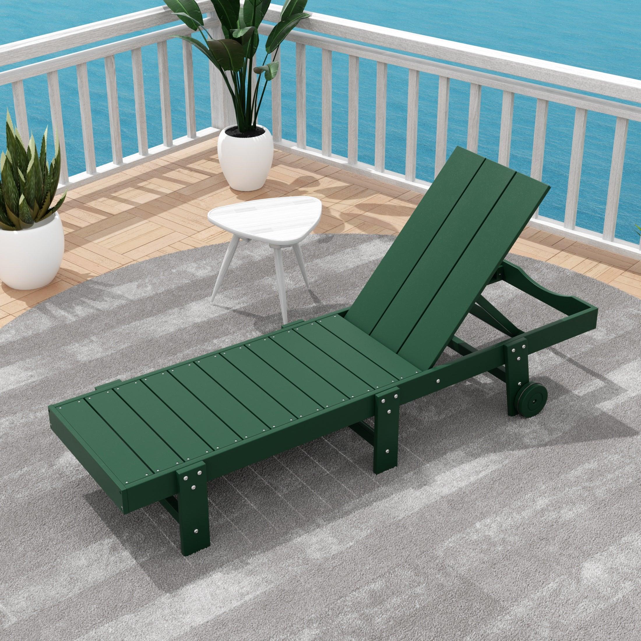 Palms Outdoor Modern Poly Adirondack Chaise Lounge with Wheels - Costaelm