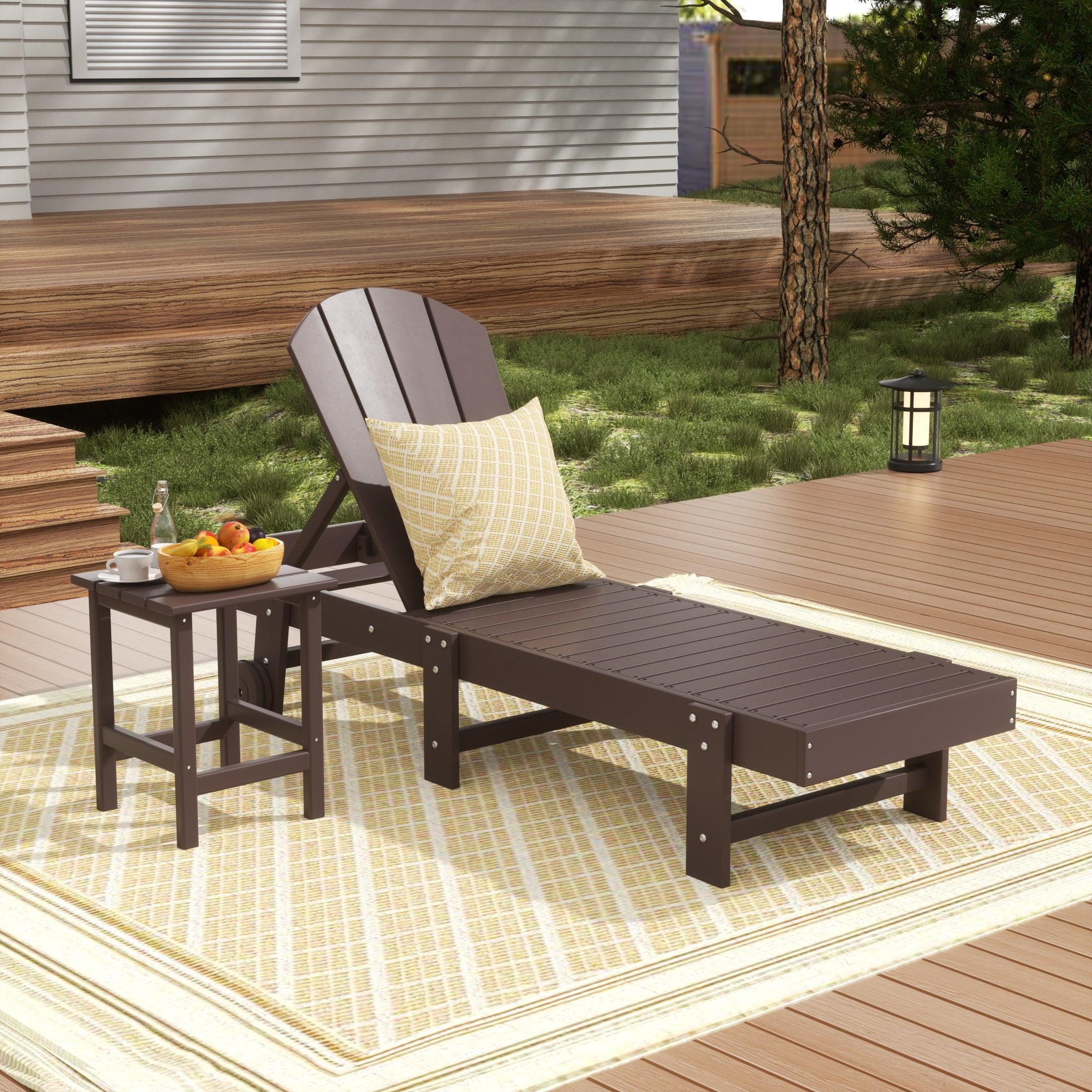 Paradise 2-Piece Outdoor Classic Poly Adirondack Chaise Lounge with Wheels and Square Side Table Set - Costaelm