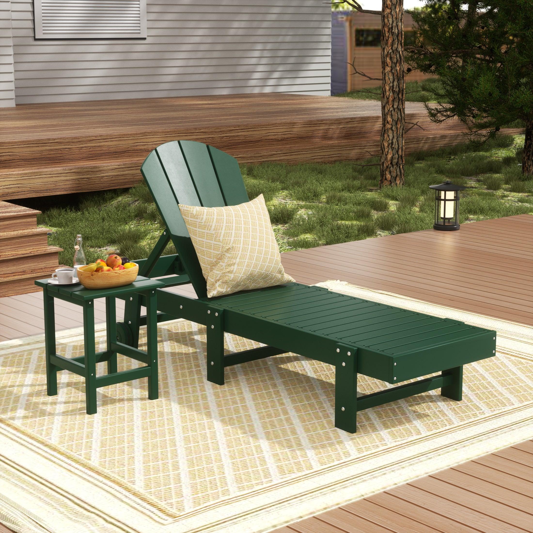 Paradise 2-Piece Outdoor Classic Poly Adirondack Chaise Lounge with Wheels and Square Side Table Set - Costaelm