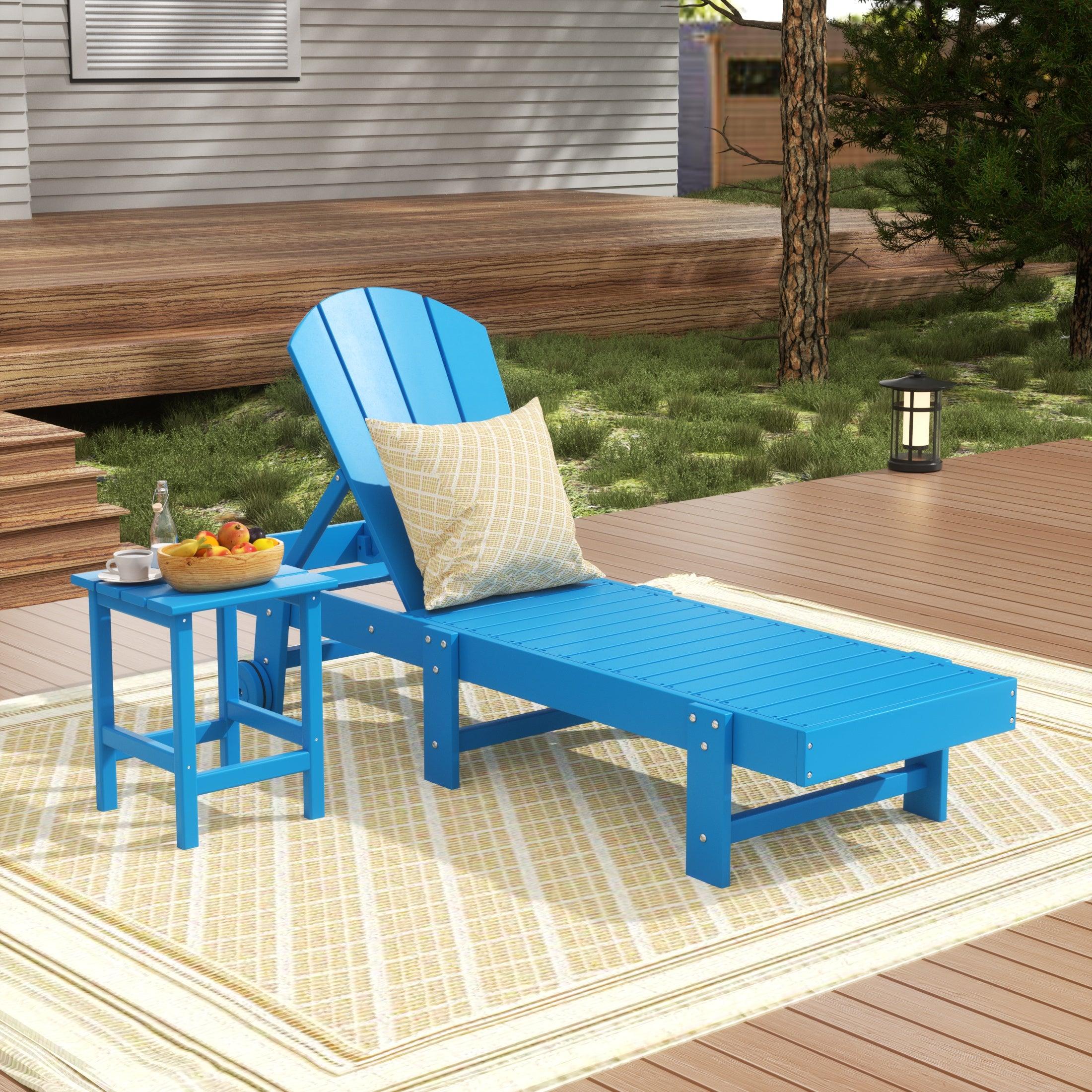 Paradise 2-Piece Outdoor Classic Poly Adirondack Chaise Lounge with Wheels and Square Side Table Set - Costaelm