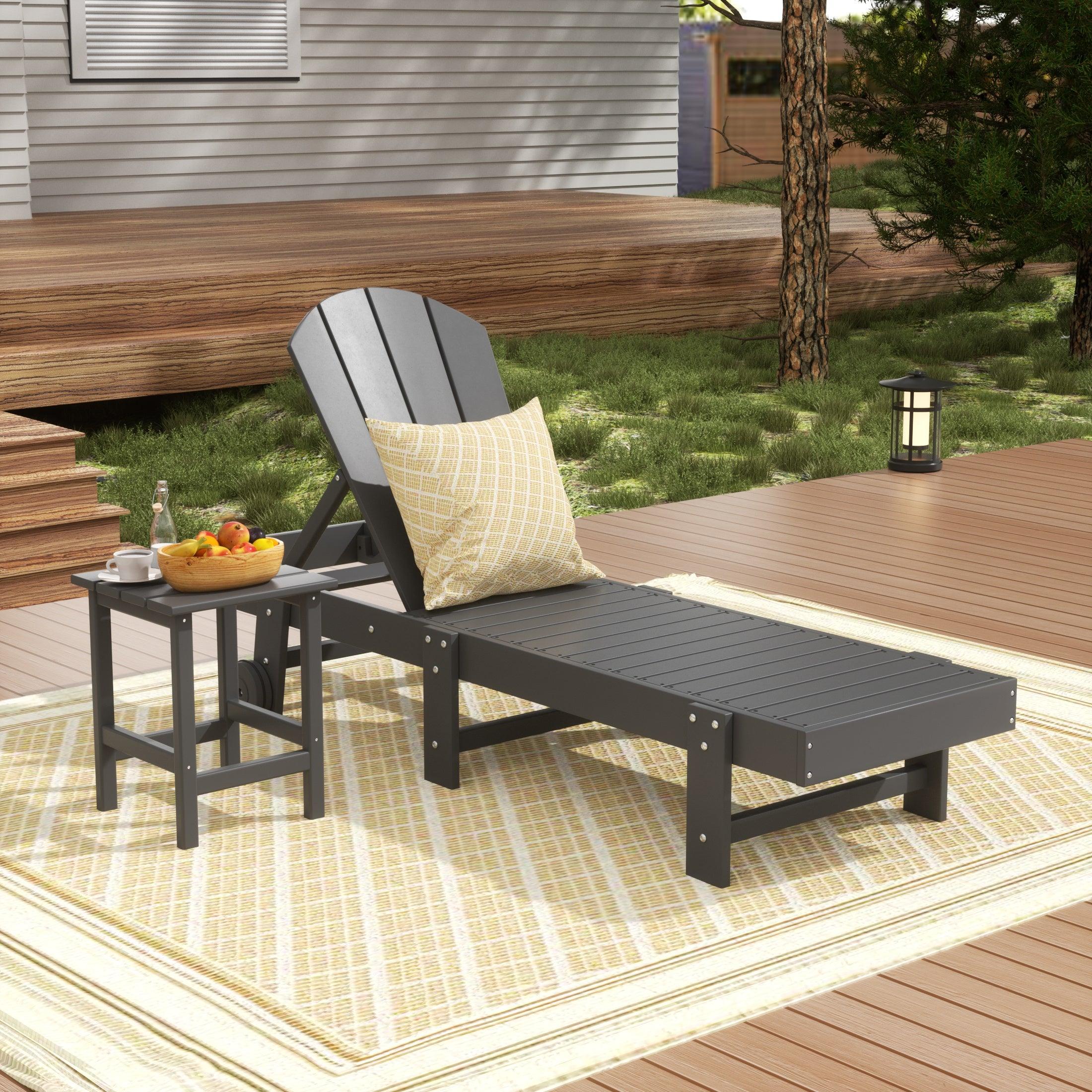 Paradise 2-Piece Outdoor Classic Poly Adirondack Chaise Lounge with Wheels and Square Side Table Set - Costaelm