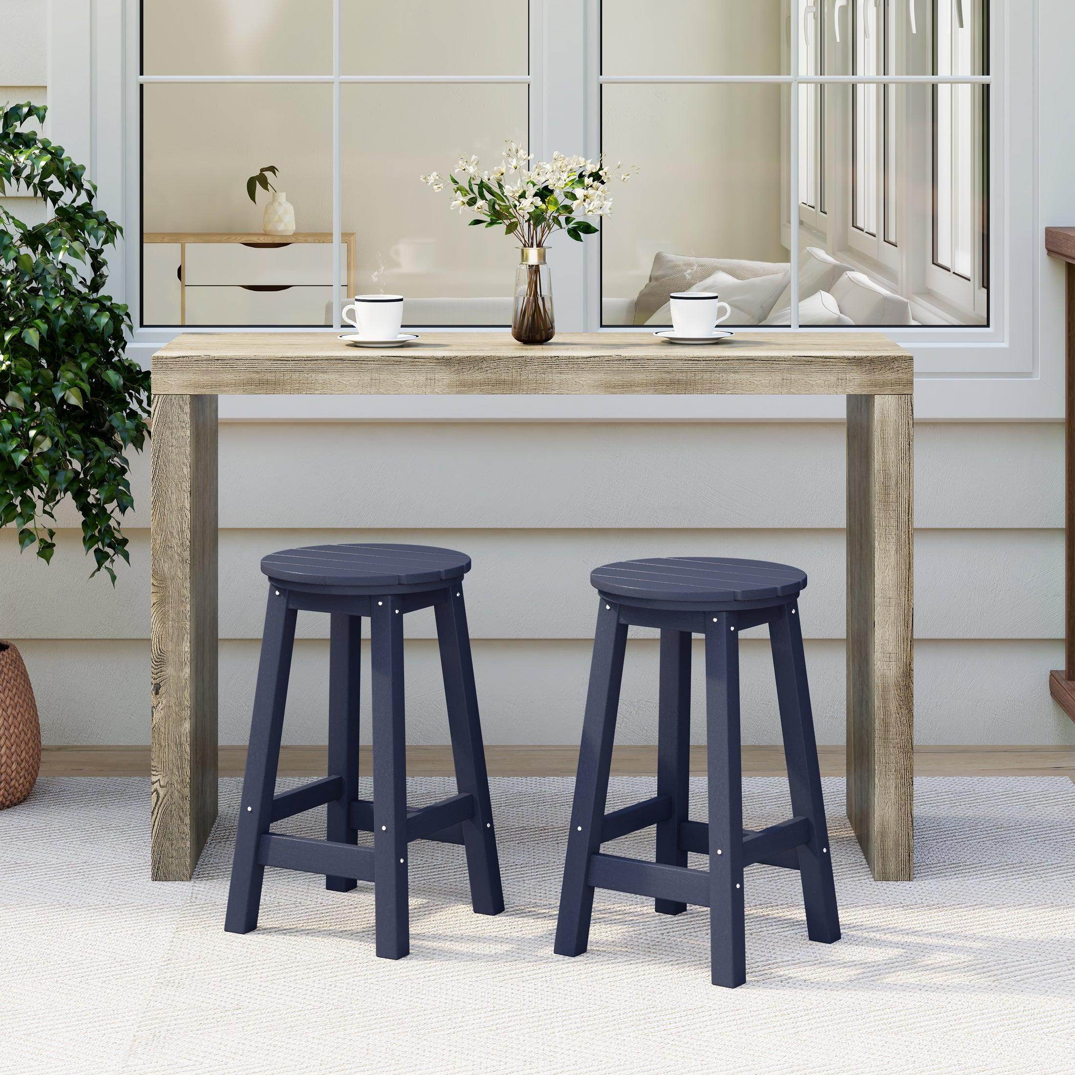 Paradise 24" HDPE Round Outdoor Patio Counter Height Bar Stool (Set of 2) - Costaelm