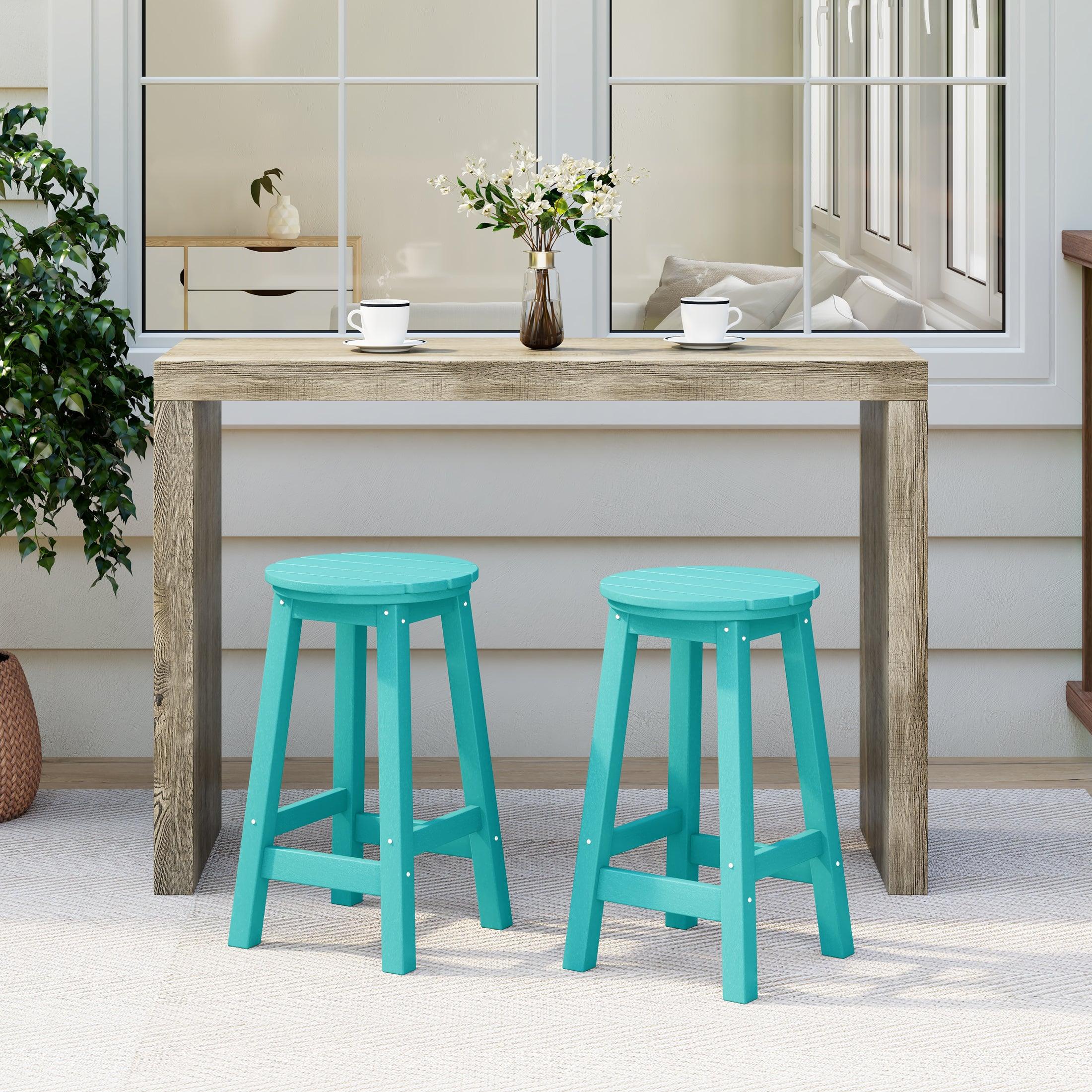 Paradise 24" HDPE Round Outdoor Patio Counter Height Bar Stool (Set of 2) - Costaelm