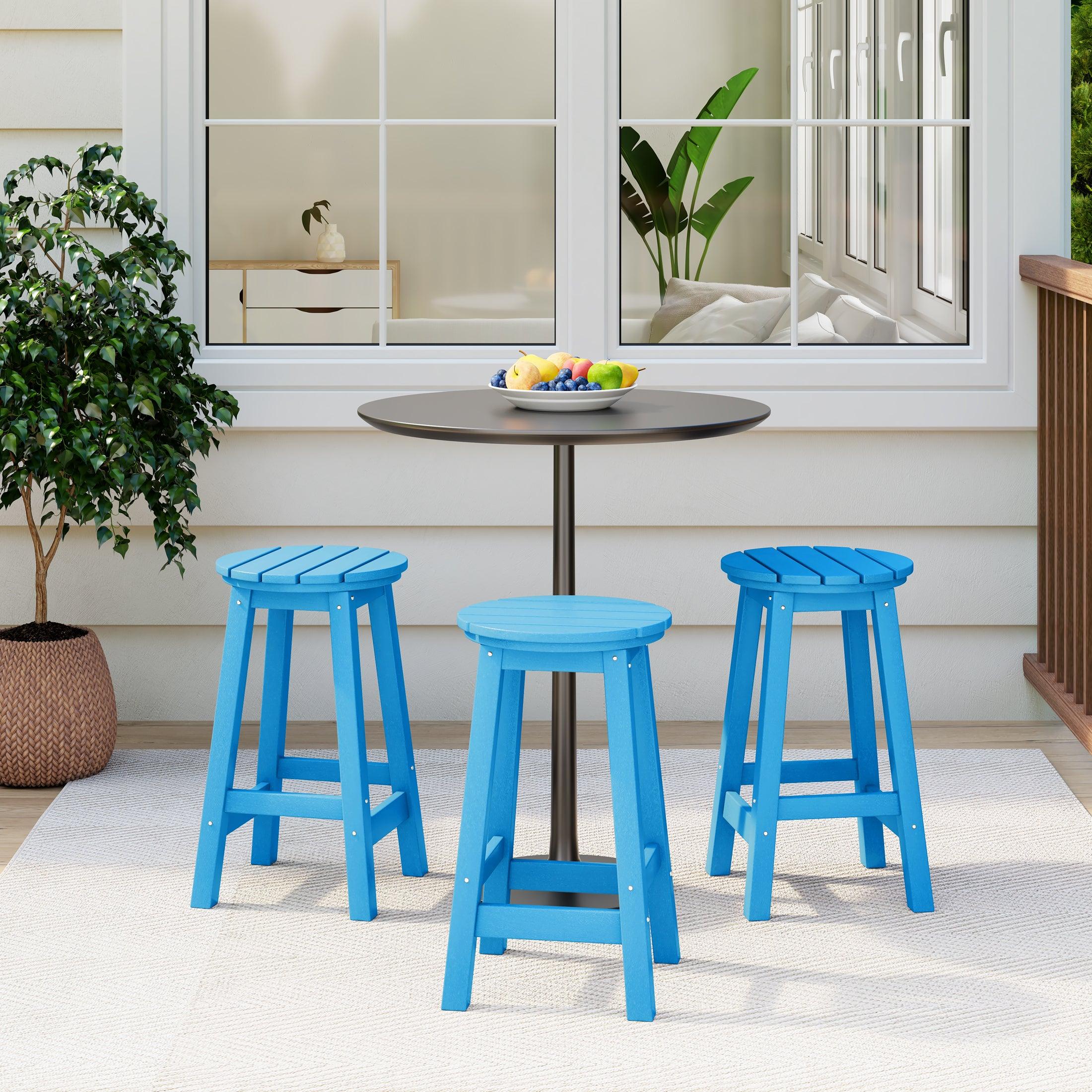 Paradise 24" HDPE Round Outdoor Patio Counter Height Bar Stool (Set of 3) - Costaelm