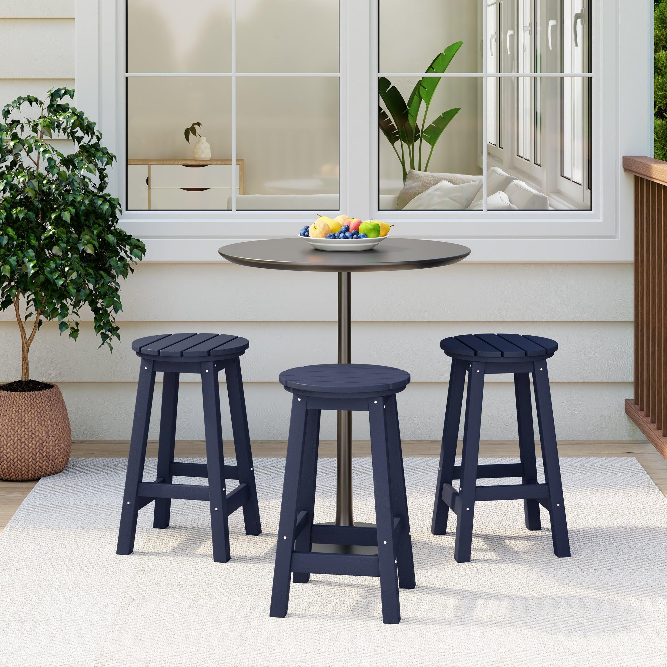 Paradise 24" HDPE Round Outdoor Patio Counter Height Bar Stool (Set of 3) - Costaelm