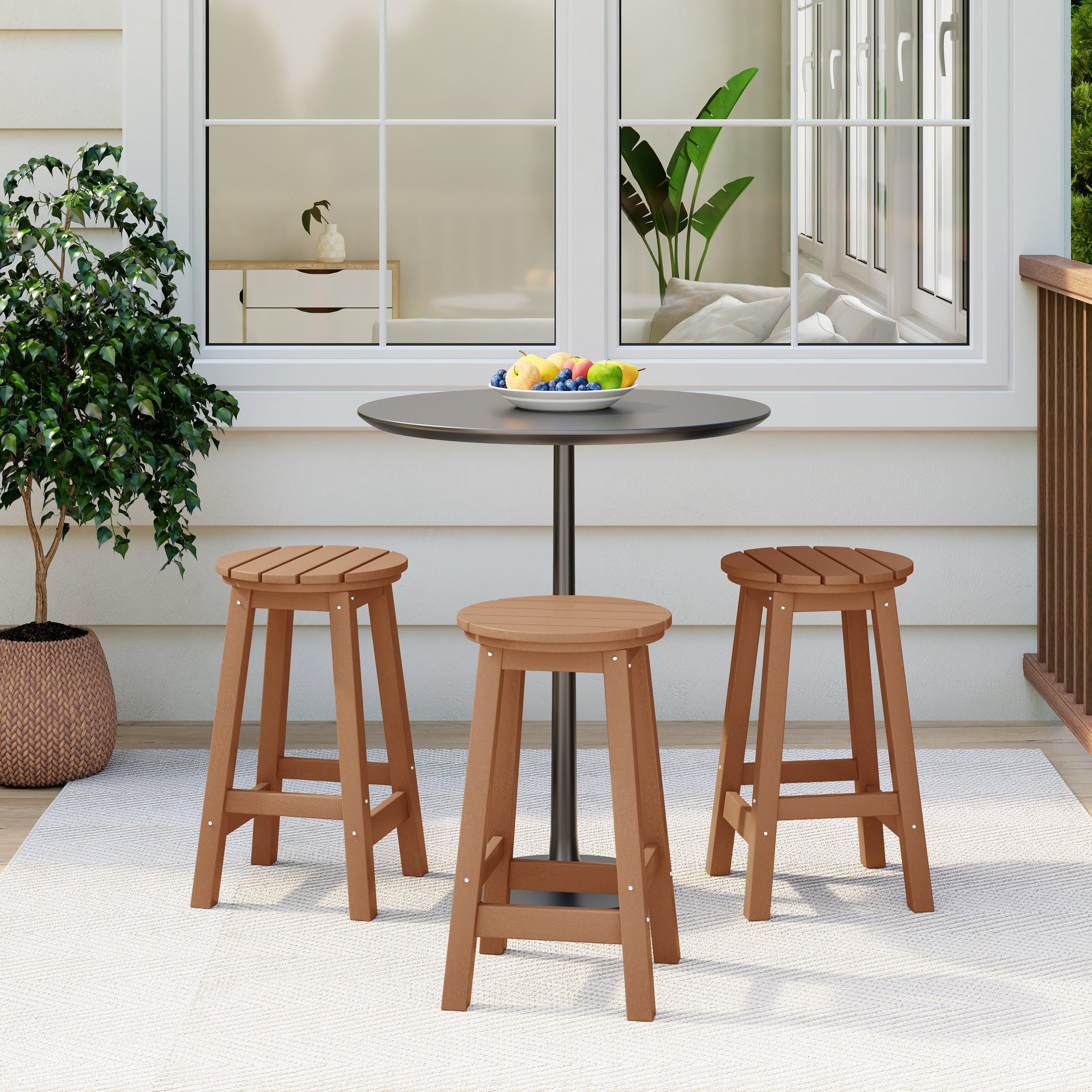 Paradise 24" HDPE Round Outdoor Patio Counter Height Bar Stool (Set of 3) - Costaelm