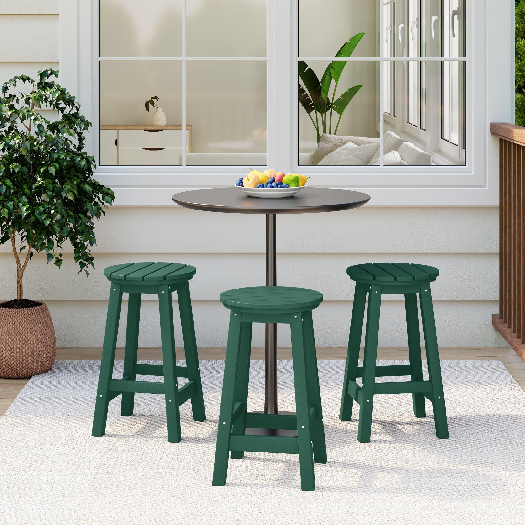 Paradise 24" HDPE Round Outdoor Patio Counter Height Bar Stool (Set of 3) - Costaelm