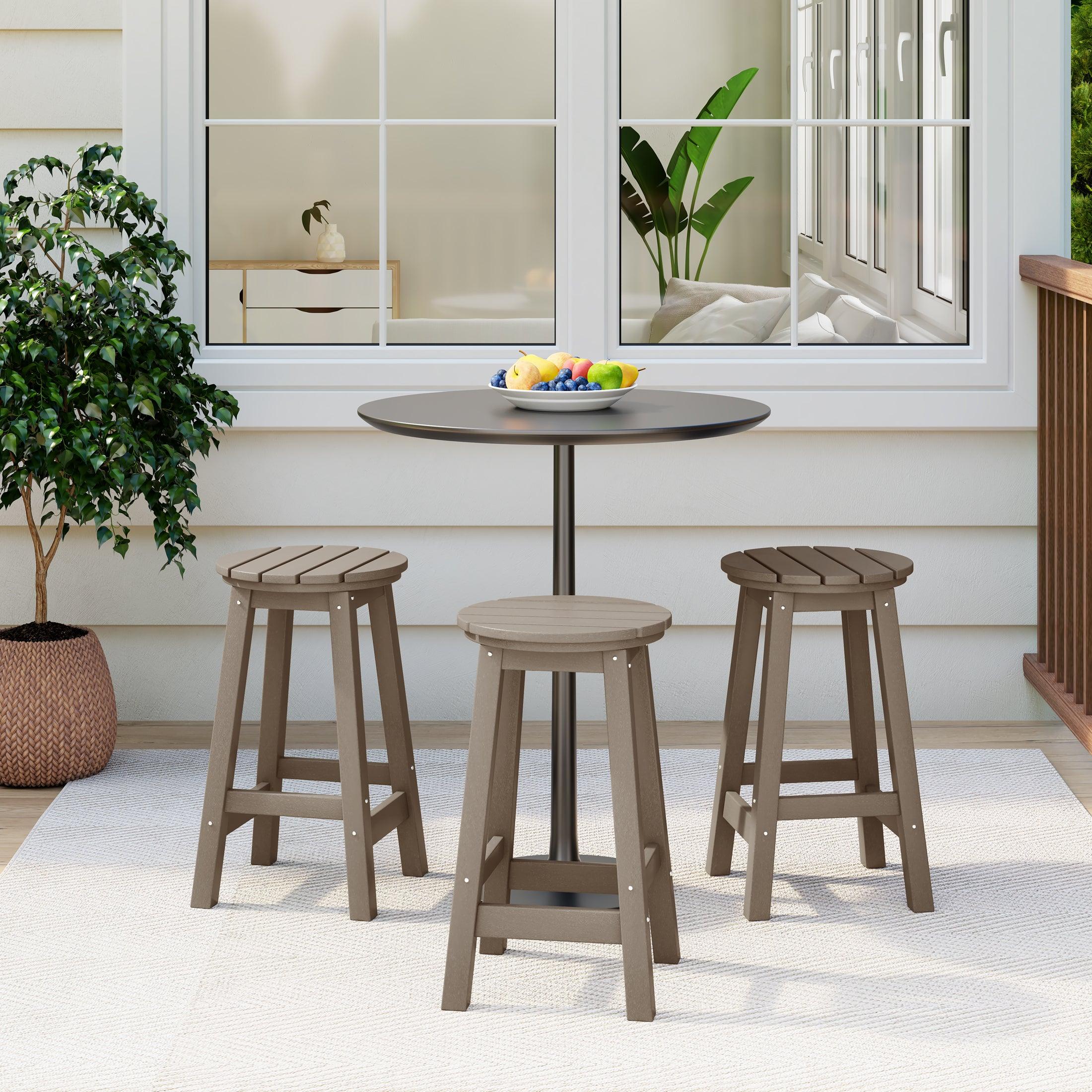 Paradise 24" HDPE Round Outdoor Patio Counter Height Bar Stool (Set of 3) - Costaelm