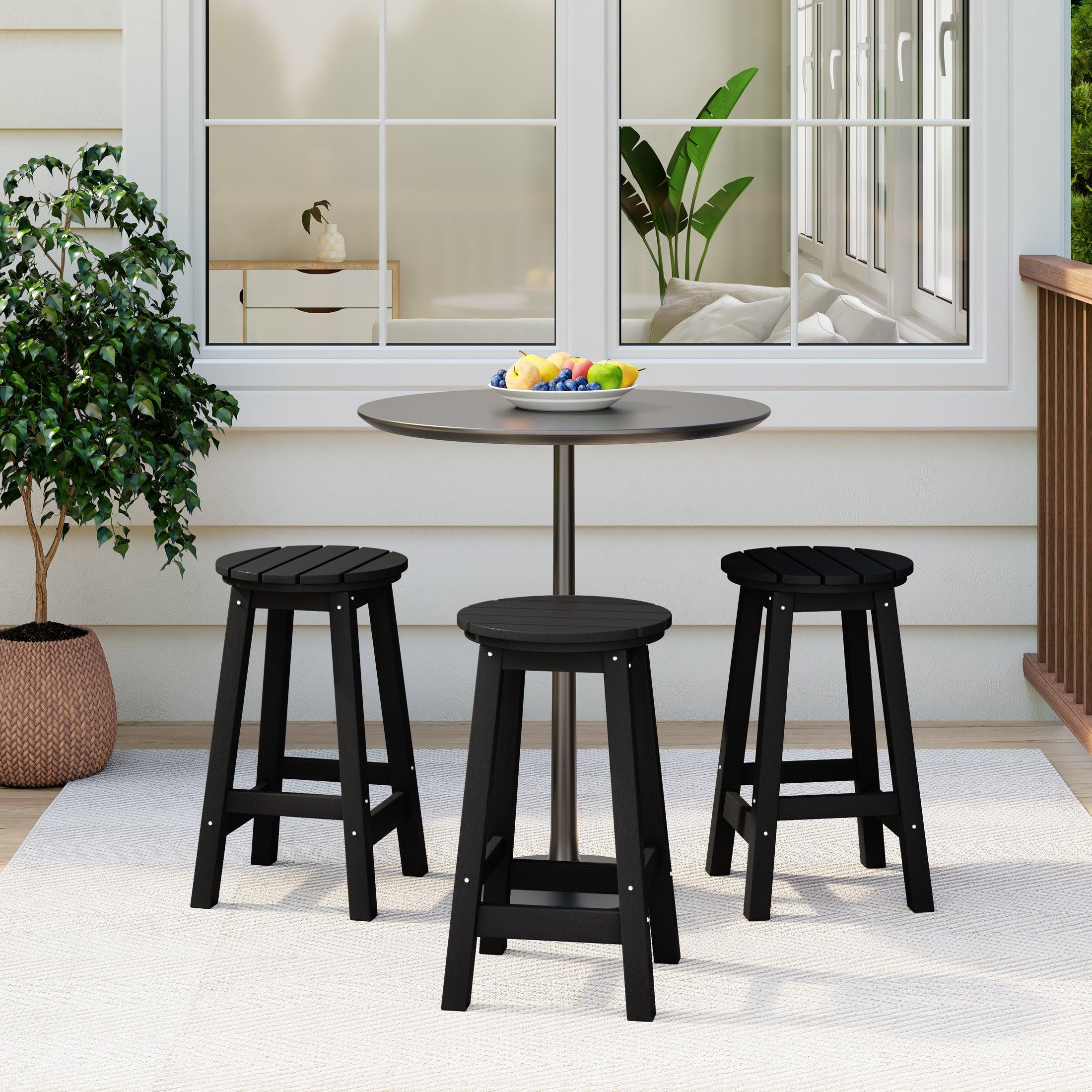 Paradise 24" HDPE Round Outdoor Patio Counter Height Bar Stool (Set of 3) - Costaelm