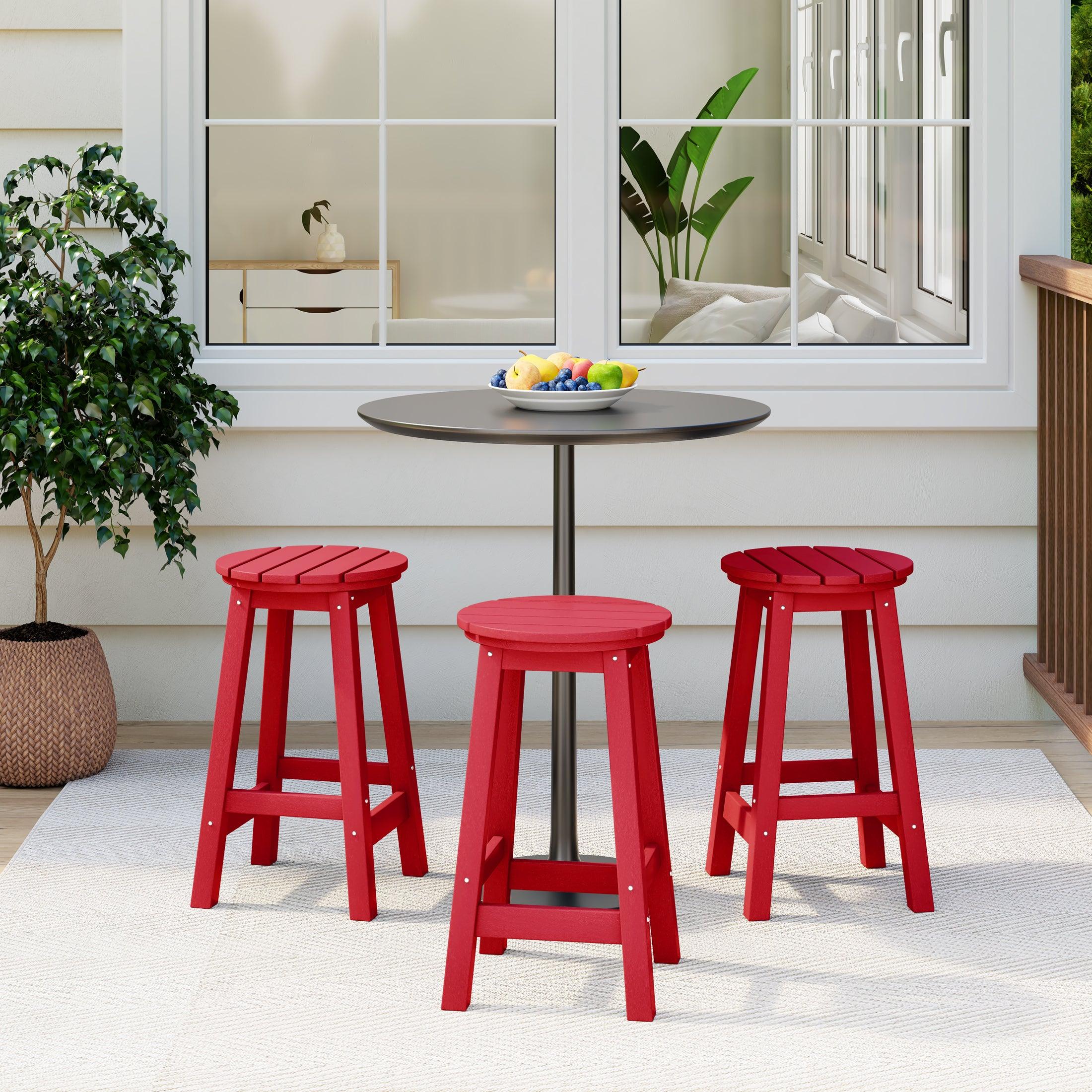 Paradise 24" HDPE Round Outdoor Patio Counter Height Bar Stool (Set of 3) - Costaelm