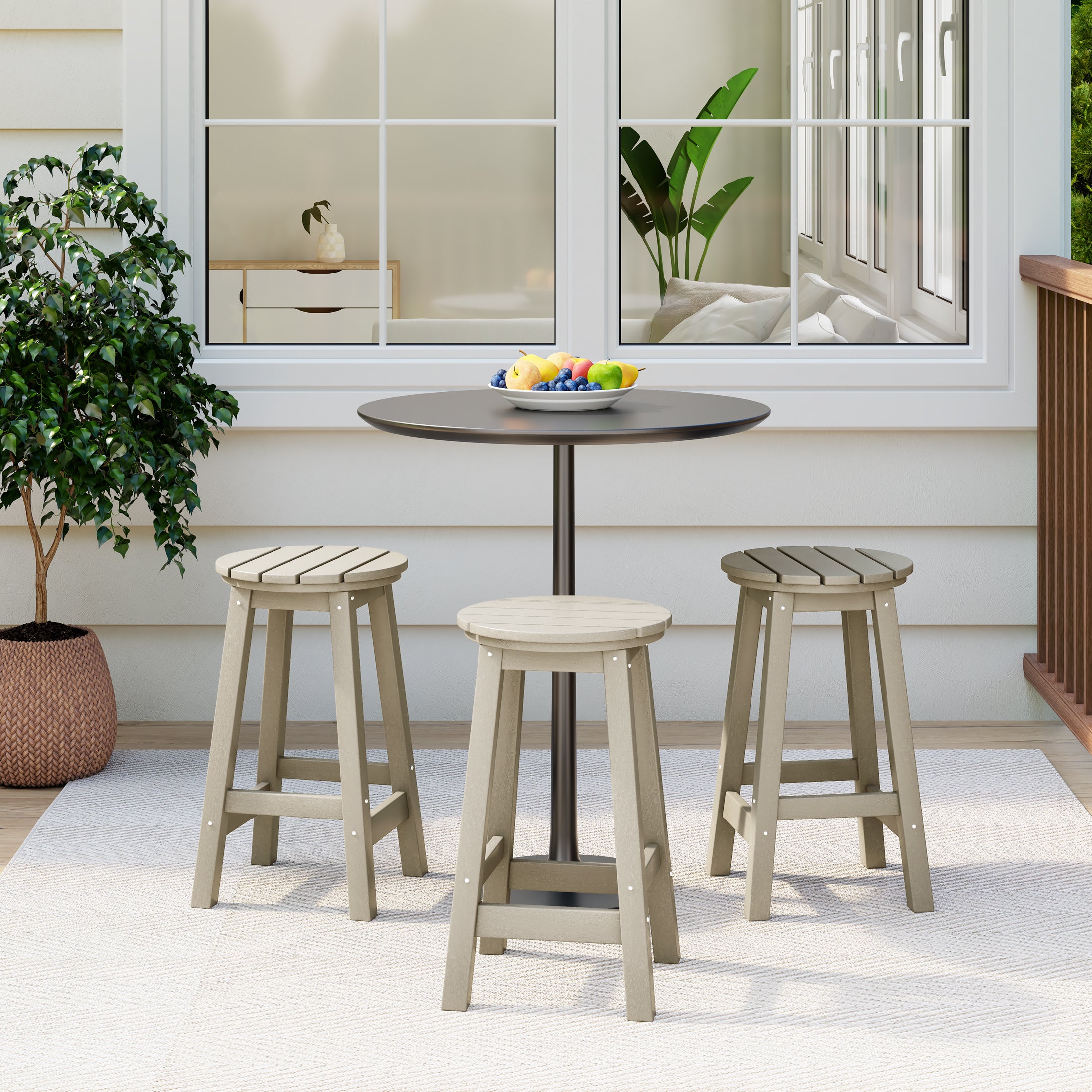 Paradise 24" HDPE Round Outdoor Patio Counter Height Bar Stool (Set of 3)