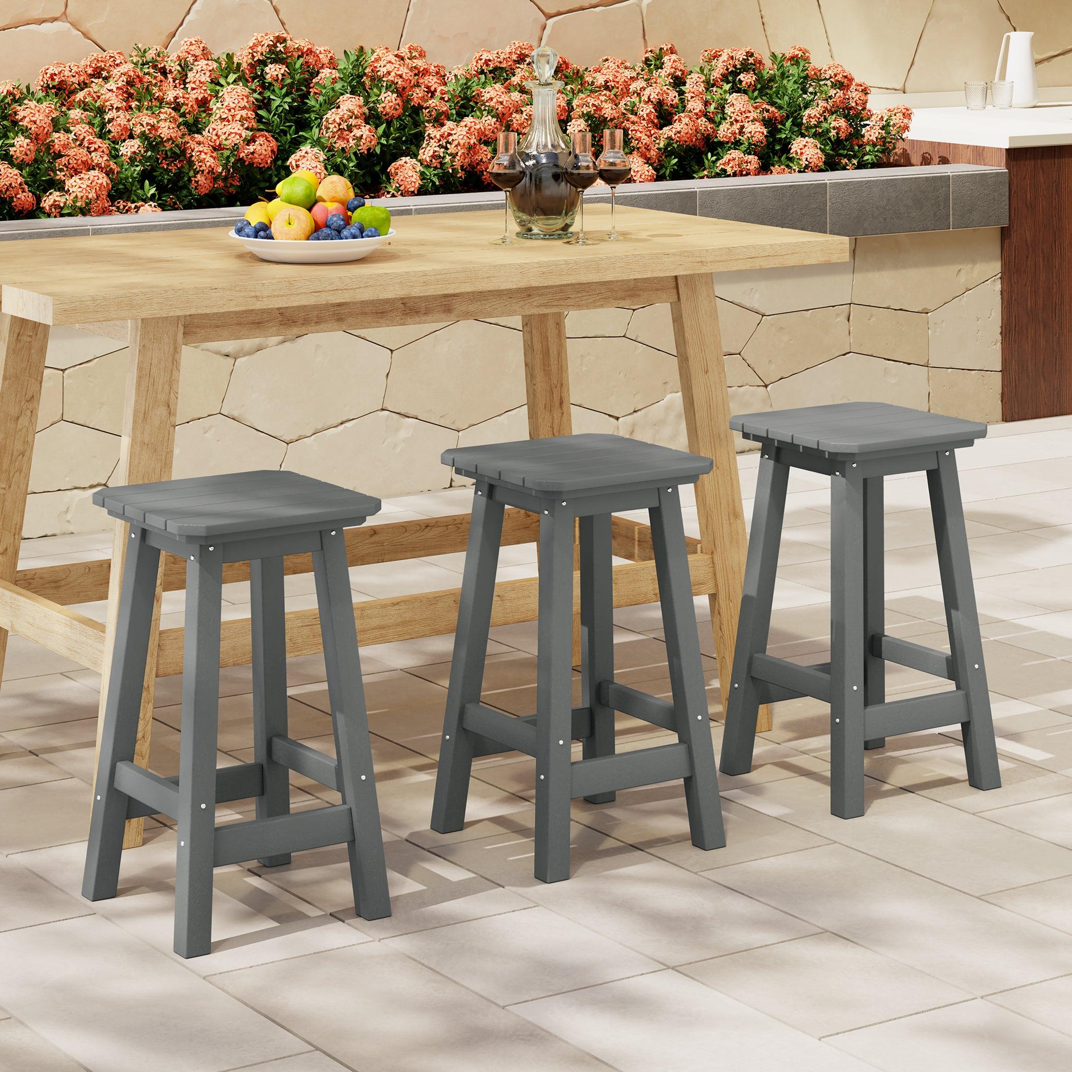 Paradise 24" Outdoor Patio HDPE Square Counter High Backless Bar Stools Set of Three - Costaelm